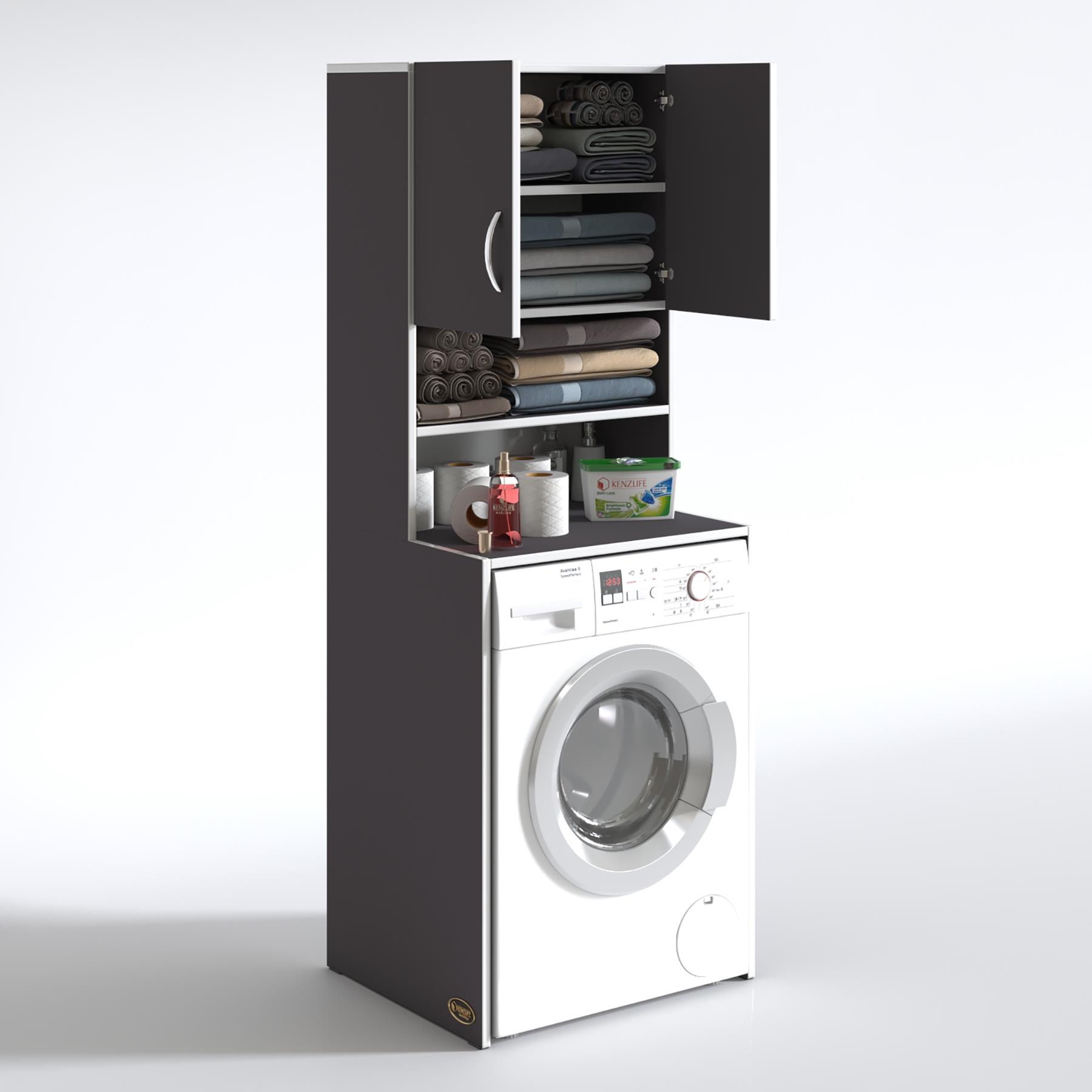Kenzlife çamaşır makinesi dolabı hayzum gri 180*066*55 banyo kiler çift kapaklı arkalıklı