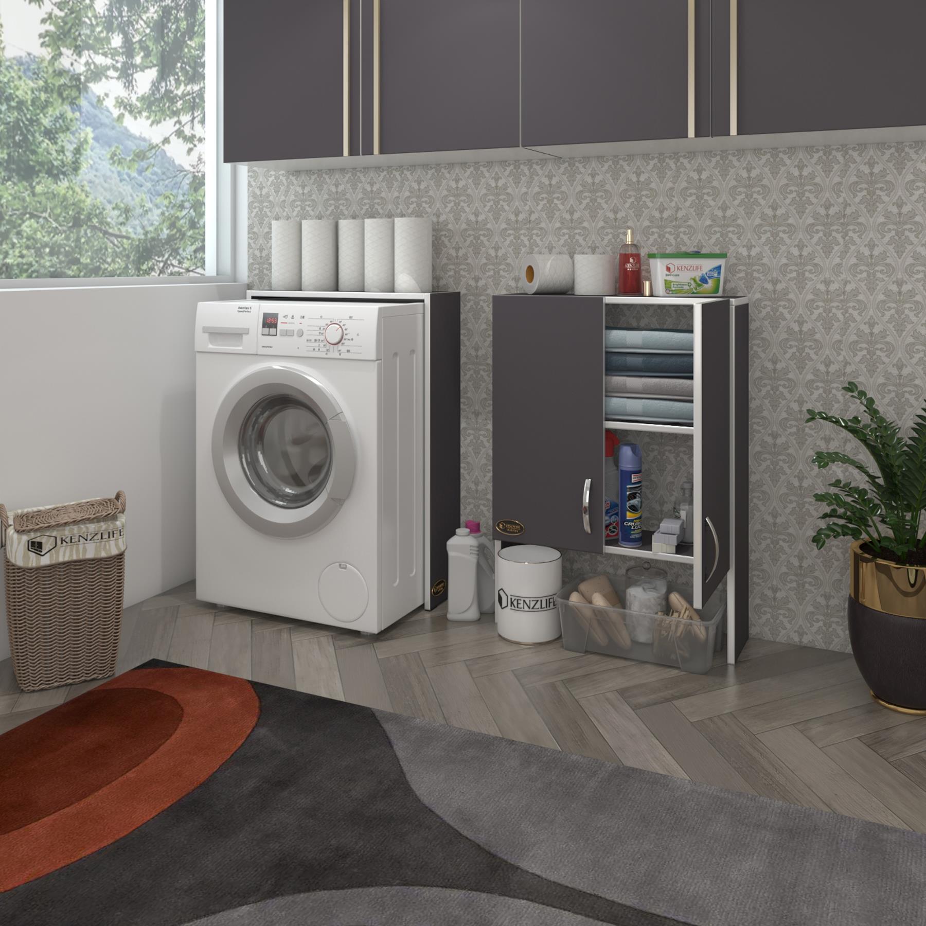 Kenzlife çamaşır makinesi dolabı veronika gri 180*066*20 banyo çift kapaklı arkalıksız