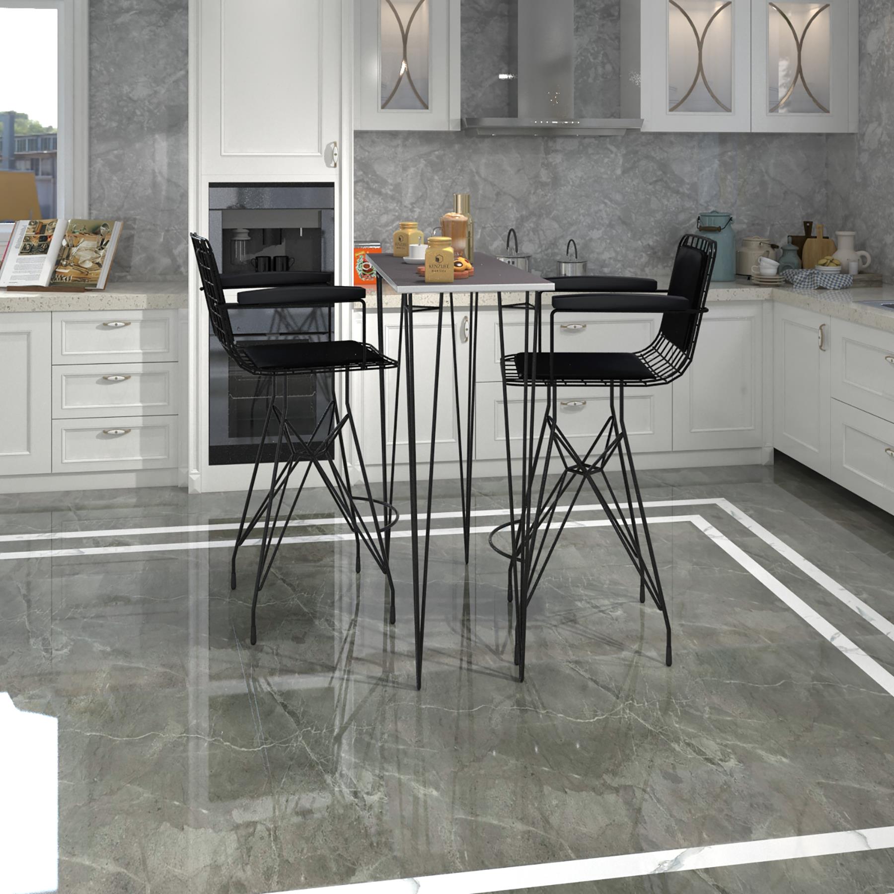 Knsz masa sandalye takımı hem105zengin grisyh 100*040 2 sandalye syhsyh kolçaklı sırt minderli