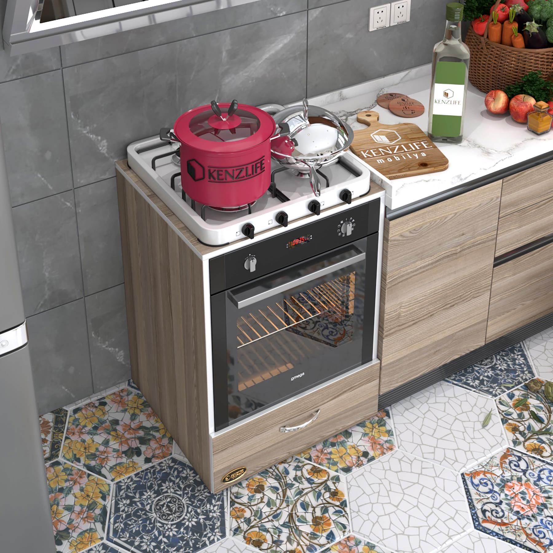 Kenzlife ankastre modülü kabini flor crd kapaklı fırın ocak dolabı sabit tabla