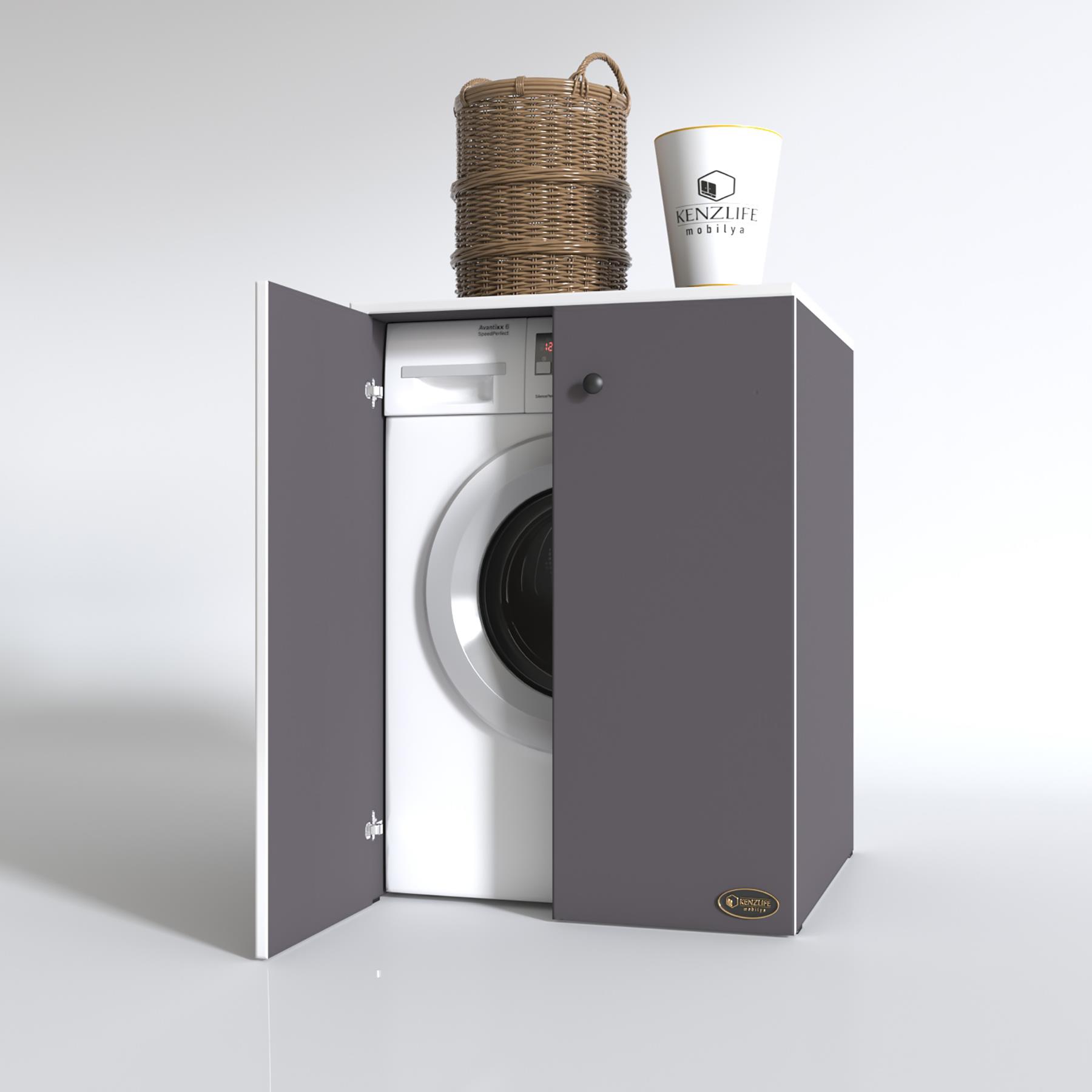 Kenzlife çamaşır makinesi dolabı kapaklı tatyana gri 90*70*60 banyo ofis kapaklı arkalıksız