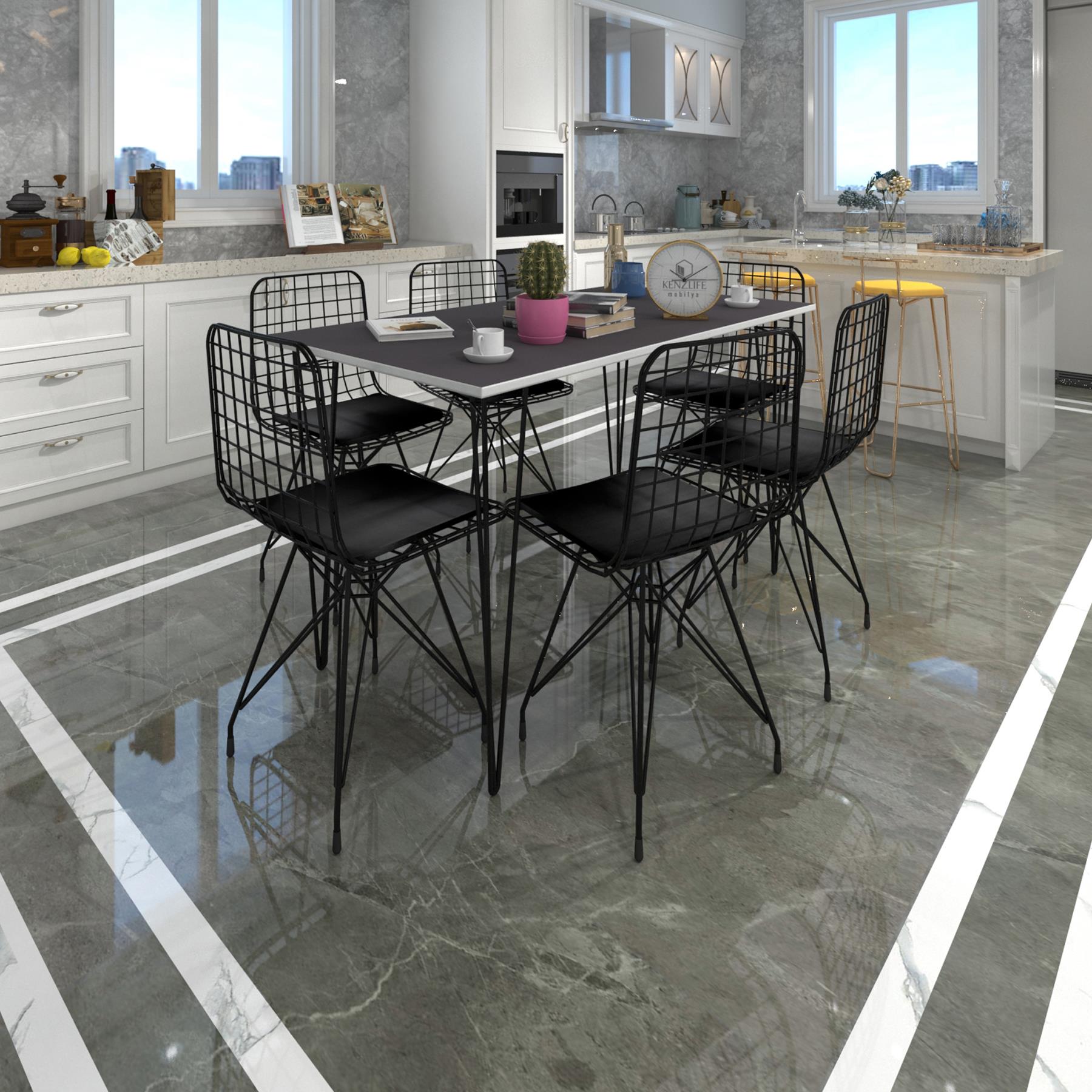 Knsz masa sandalye takımı hem75mazlum grisyh 130*090 6 sandalye syhsyh