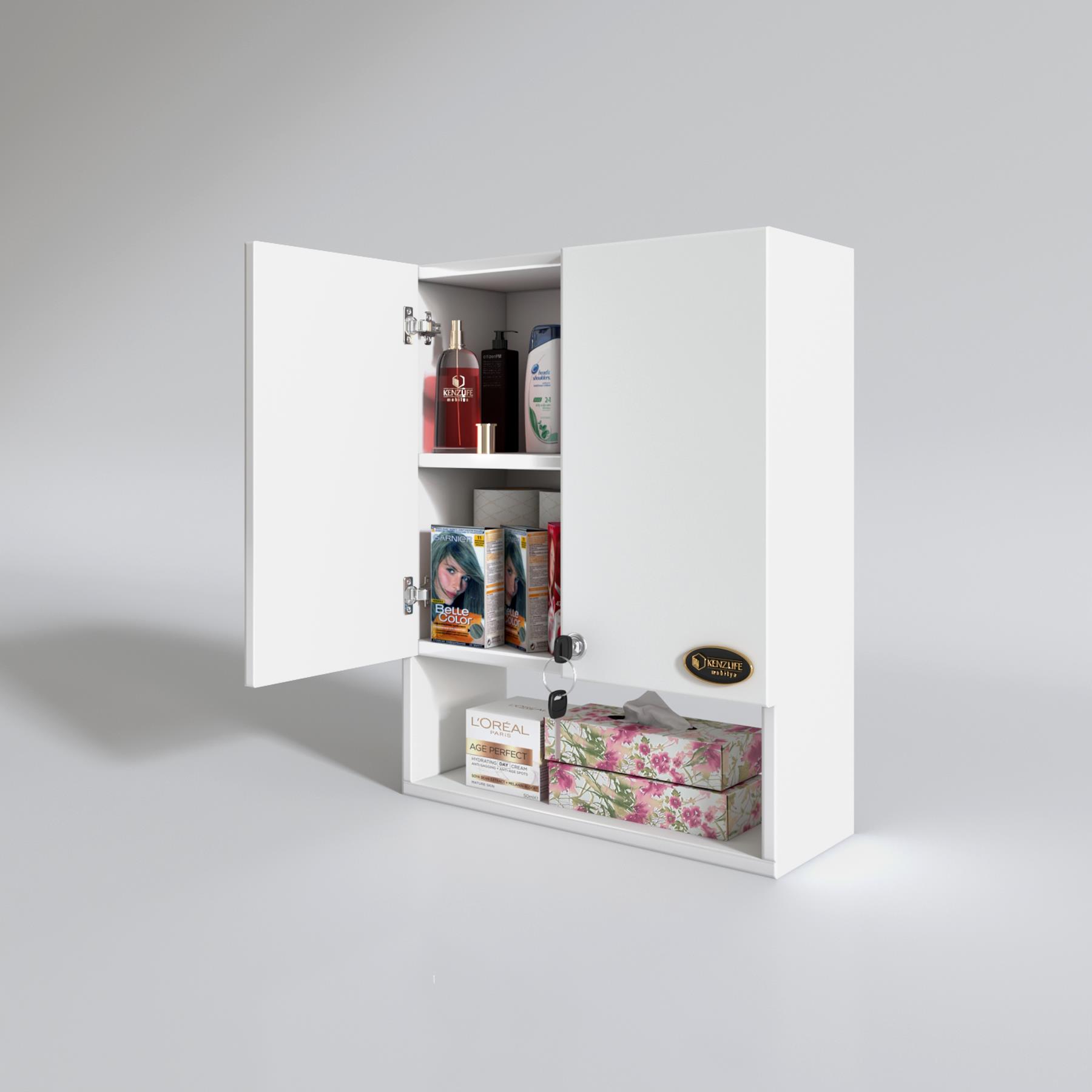 Kenzlife banyo ecza dolabı kilitli çiçerin byz 60*40*20 mutfak ofis (m) kapaklı arkalıklı