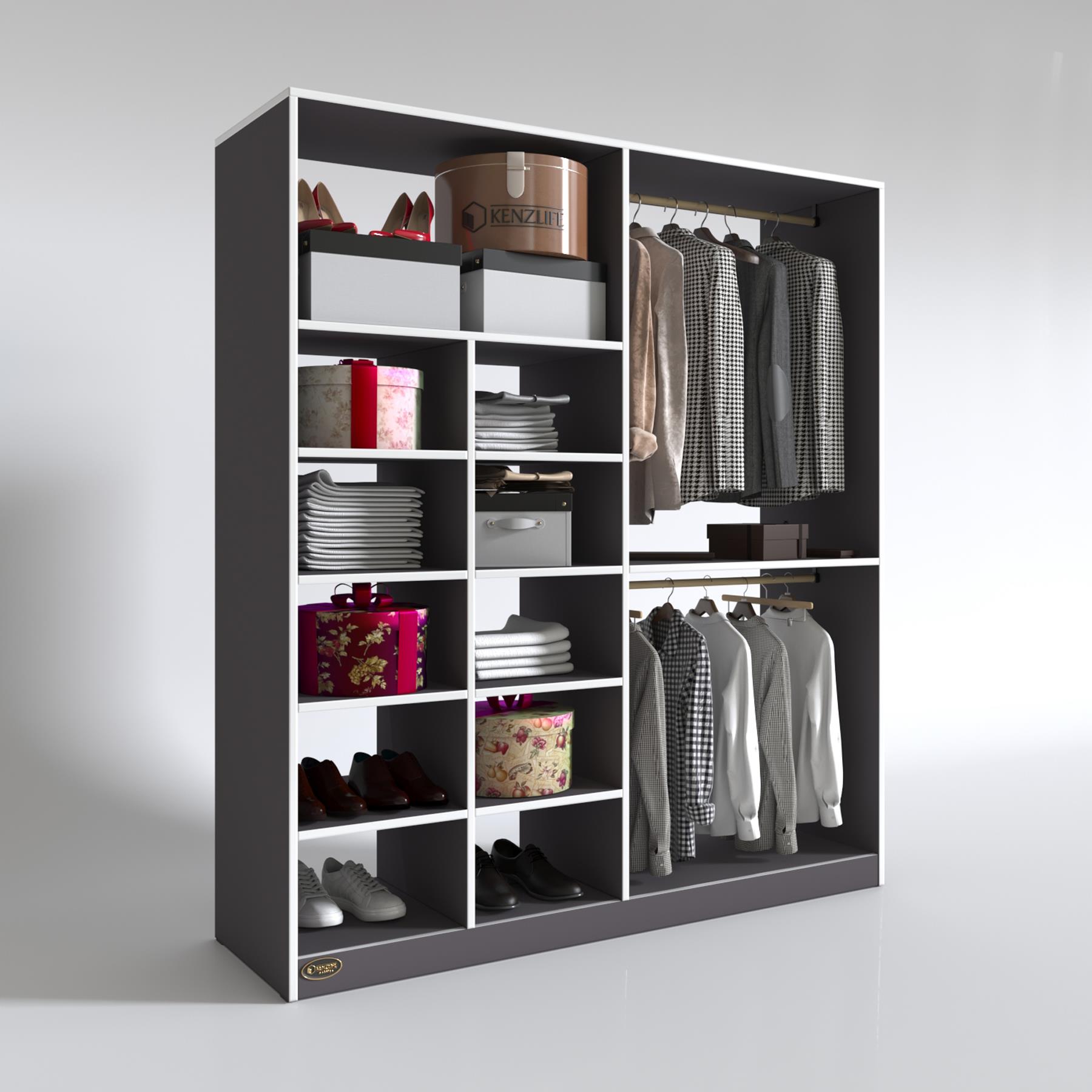 Kenzlife giysi dolabı fikret 180*180*45 gri gardırop