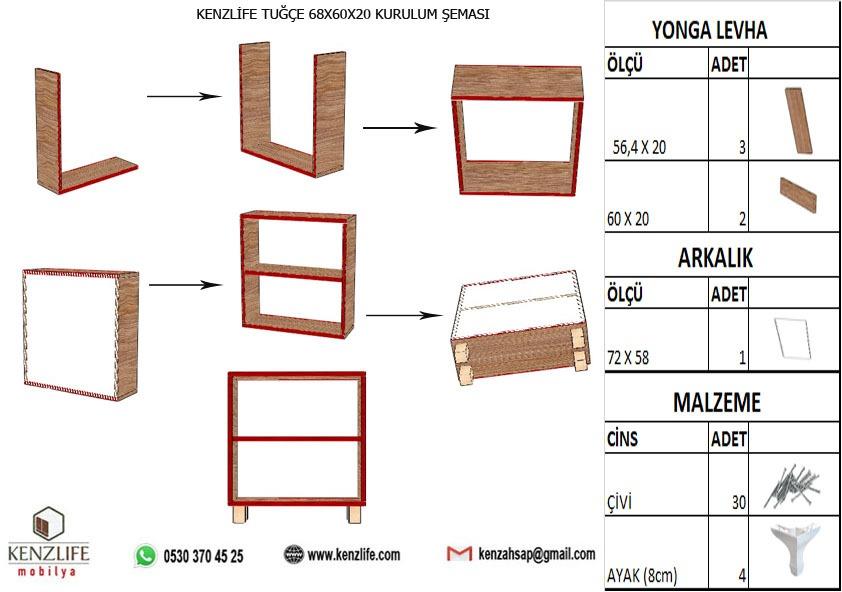Kenzlife kitaplık tuğçe 088*040*020 crd ayaklı mutfak dolabı banyo ofis ayakkabılık kiler