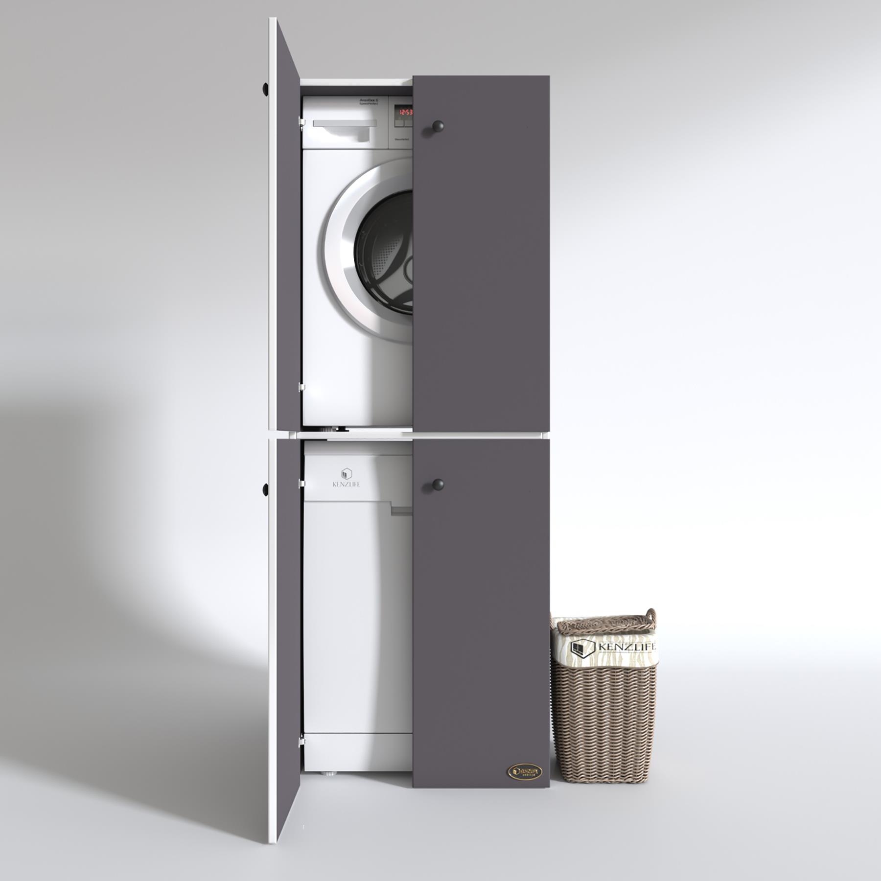 Kenzlife çamaşır-bulaşık makinesi dolabı kapaklı roksana gri 180*70*60 banyo çift katlı arkalıksız