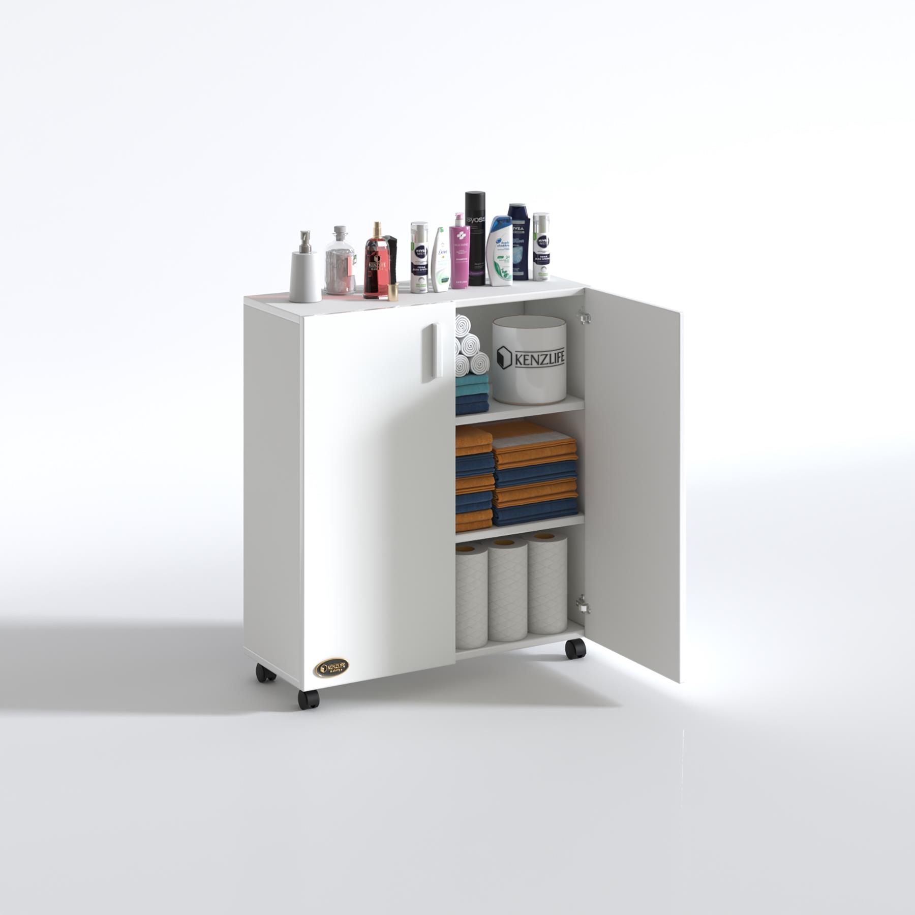 Kenzlife 2 kapılı dolap rabia 088*070*032 byz kapaklı tekerlekli banyo mutfak ofis kitaplık ayakkabılık kiler