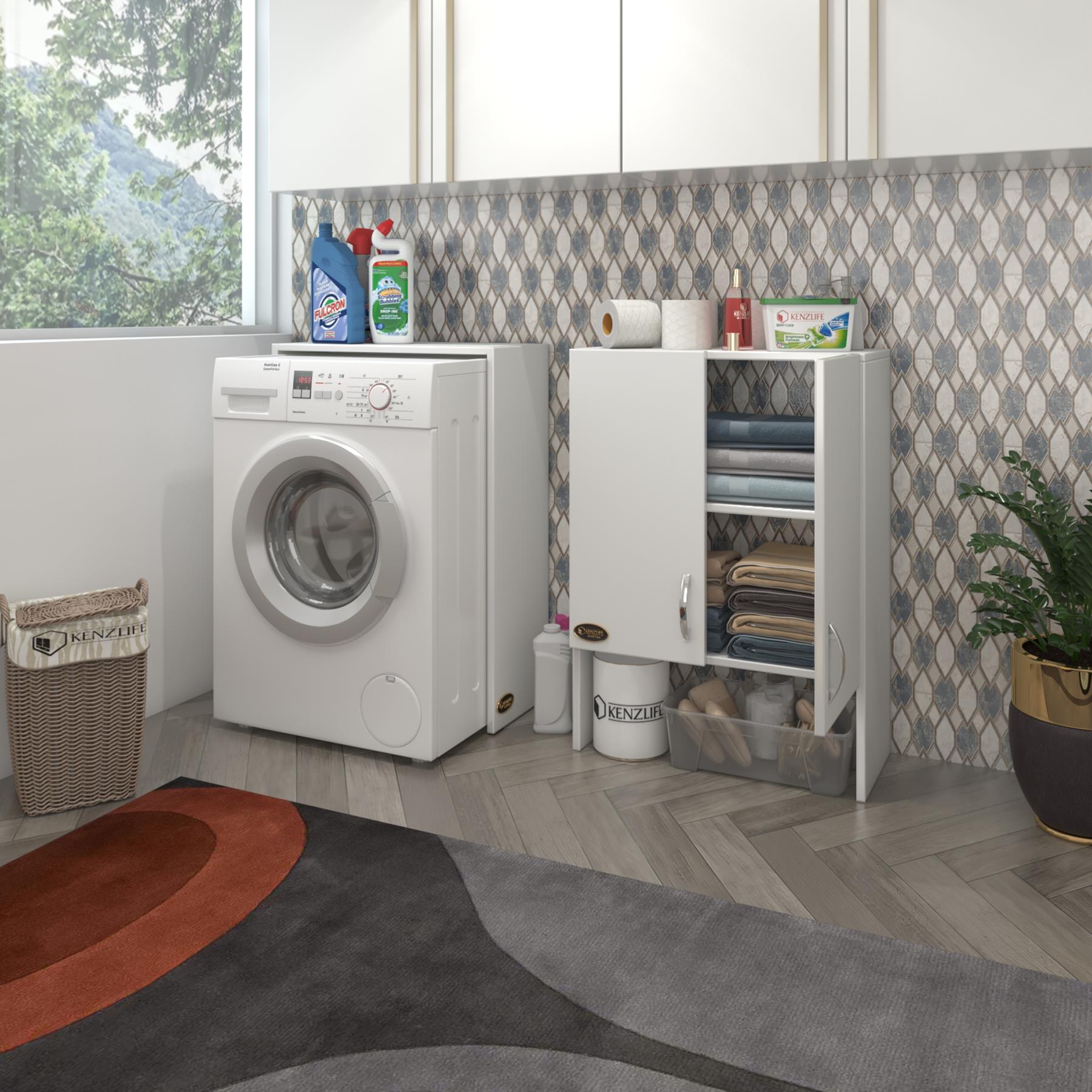 Kenzlife çamaşır makinesi dolabı avdotya byz 180*066*30 banyo ofis kapaklı arkalıksız