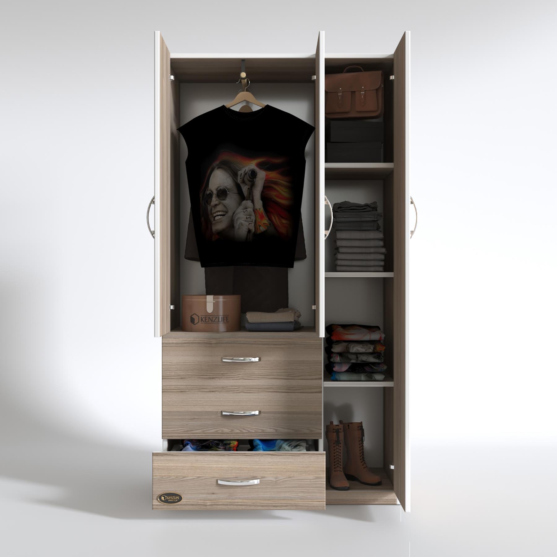 Kenzlife gardırop 3 kapılı 3 çekmeceli civanperçemi 180*120*52 crd XLARGE kapaklı gardolap dolap