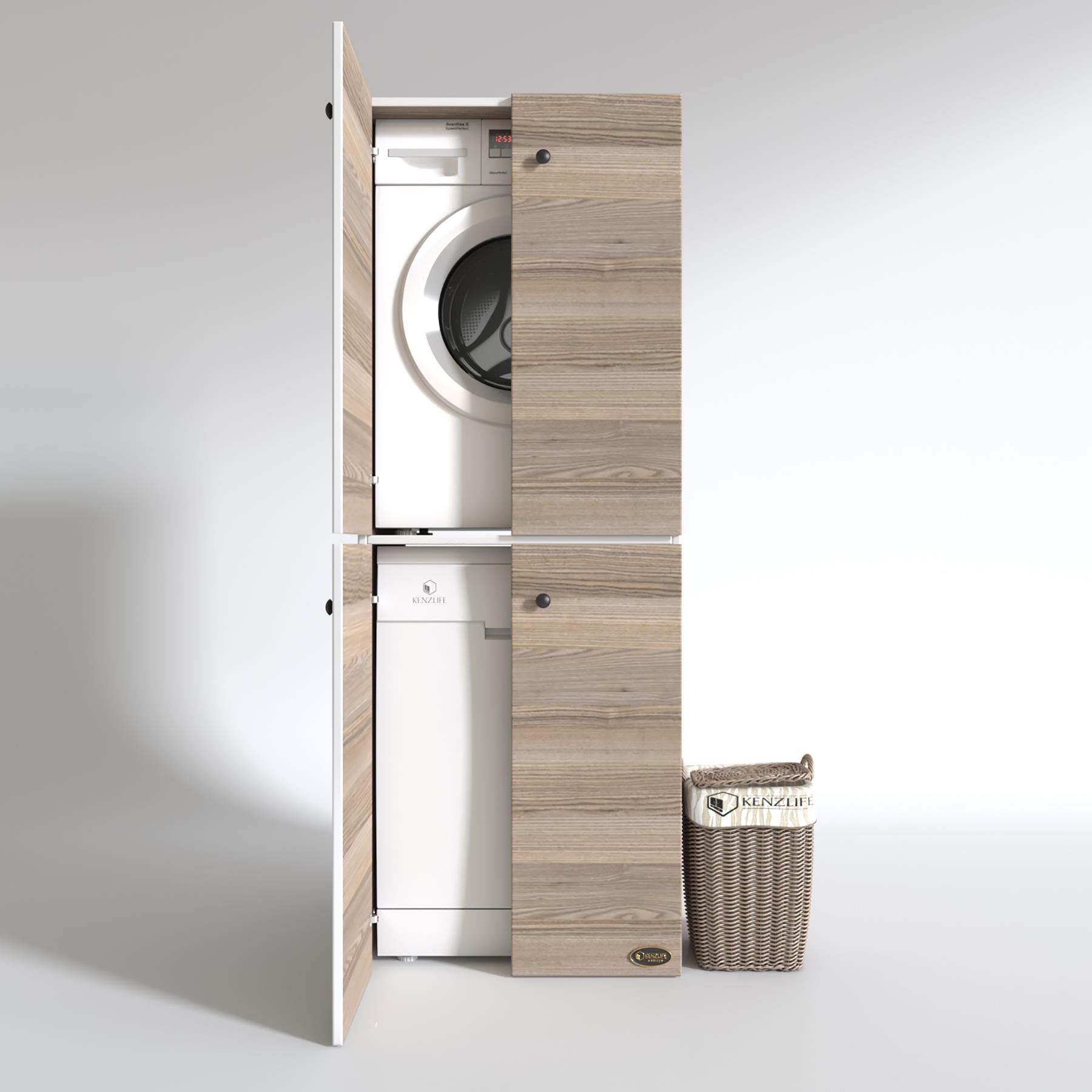 Kenzlife çamaşır-bulaşık makinesi dolabı kapaklı roksana crd 180*70*60 banyo çift katlı arkalıksız