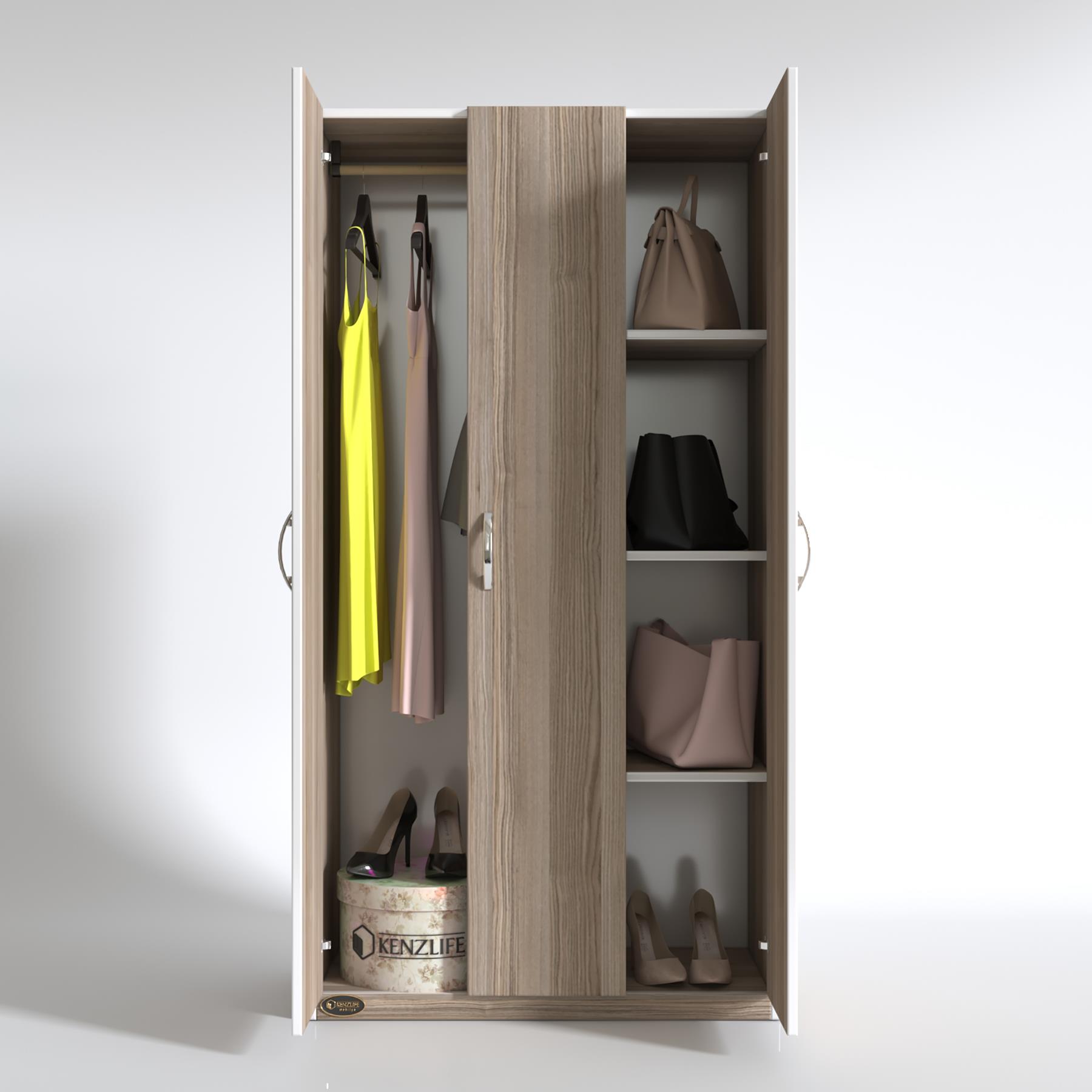 Kenzlife gardırop 3 kapılı ballıbaba 180*120*52 crd XLARGE kapaklı gardolap dolap