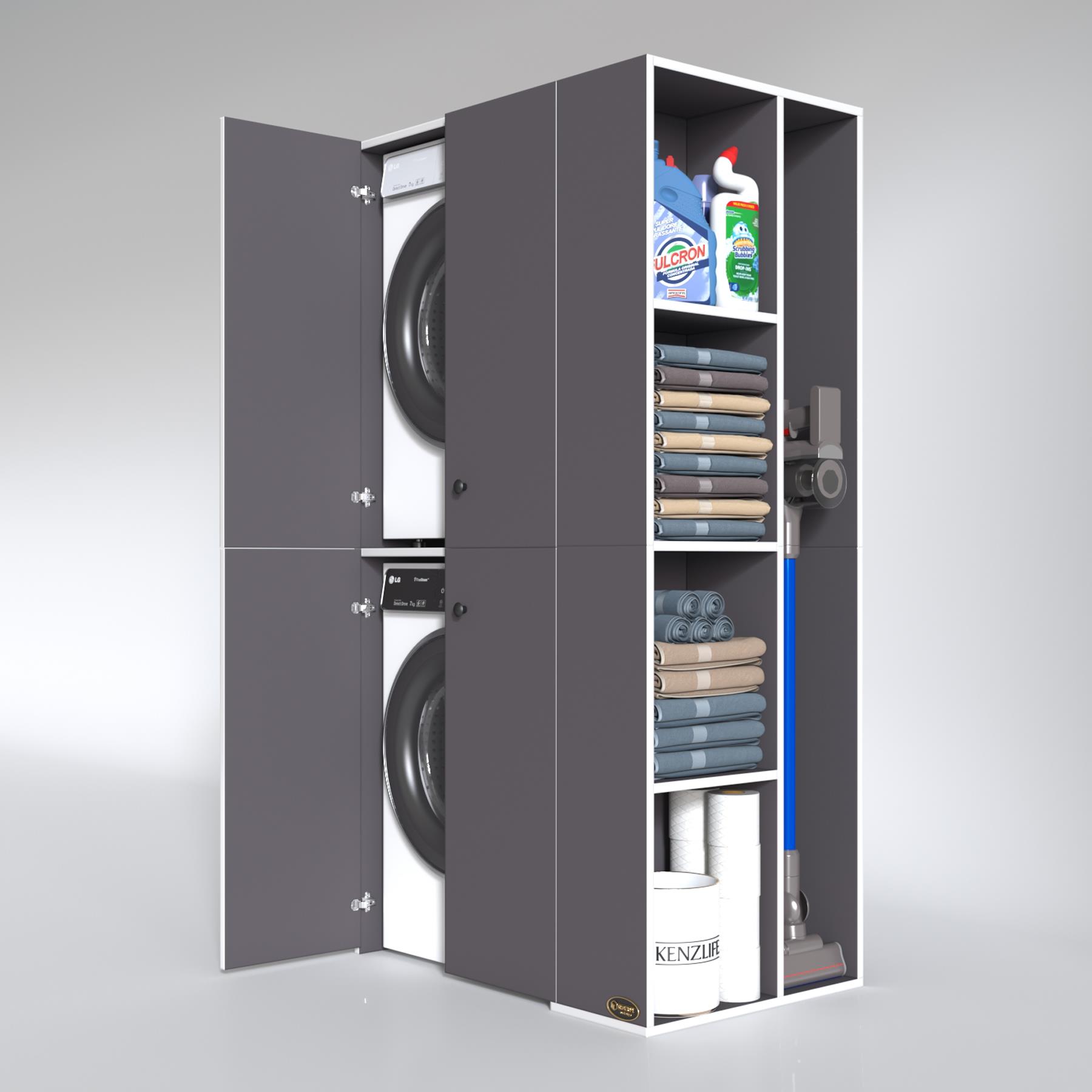 Kenzlife çamaşır-kurutma makinesi dolabı kapaklı foka gri 180*090*60 banyo arkalıksız