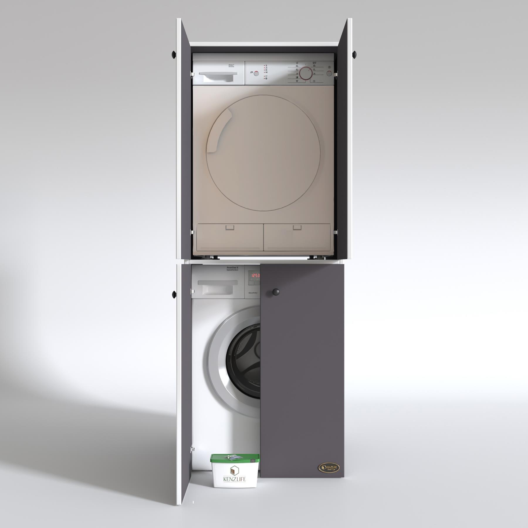 Kenzlife çamaşır-kurutma makinesi dolabı kapaklı jelena gri 180*70*60 banyo çift katlı arkalıksız