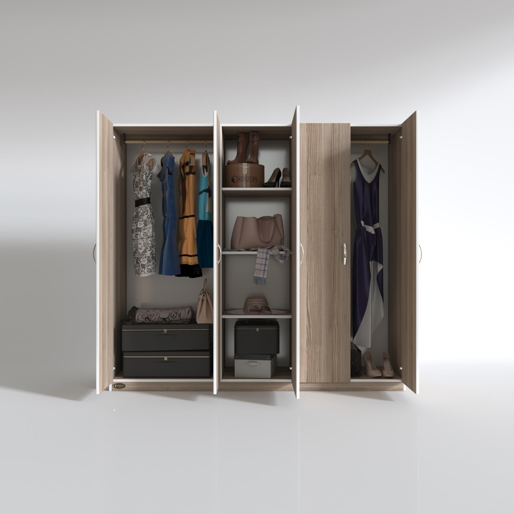 Kenzlife gardırop 5 kapılı horozibiği 180*200*52 crd XLARGE kapaklı gardolap dolap
