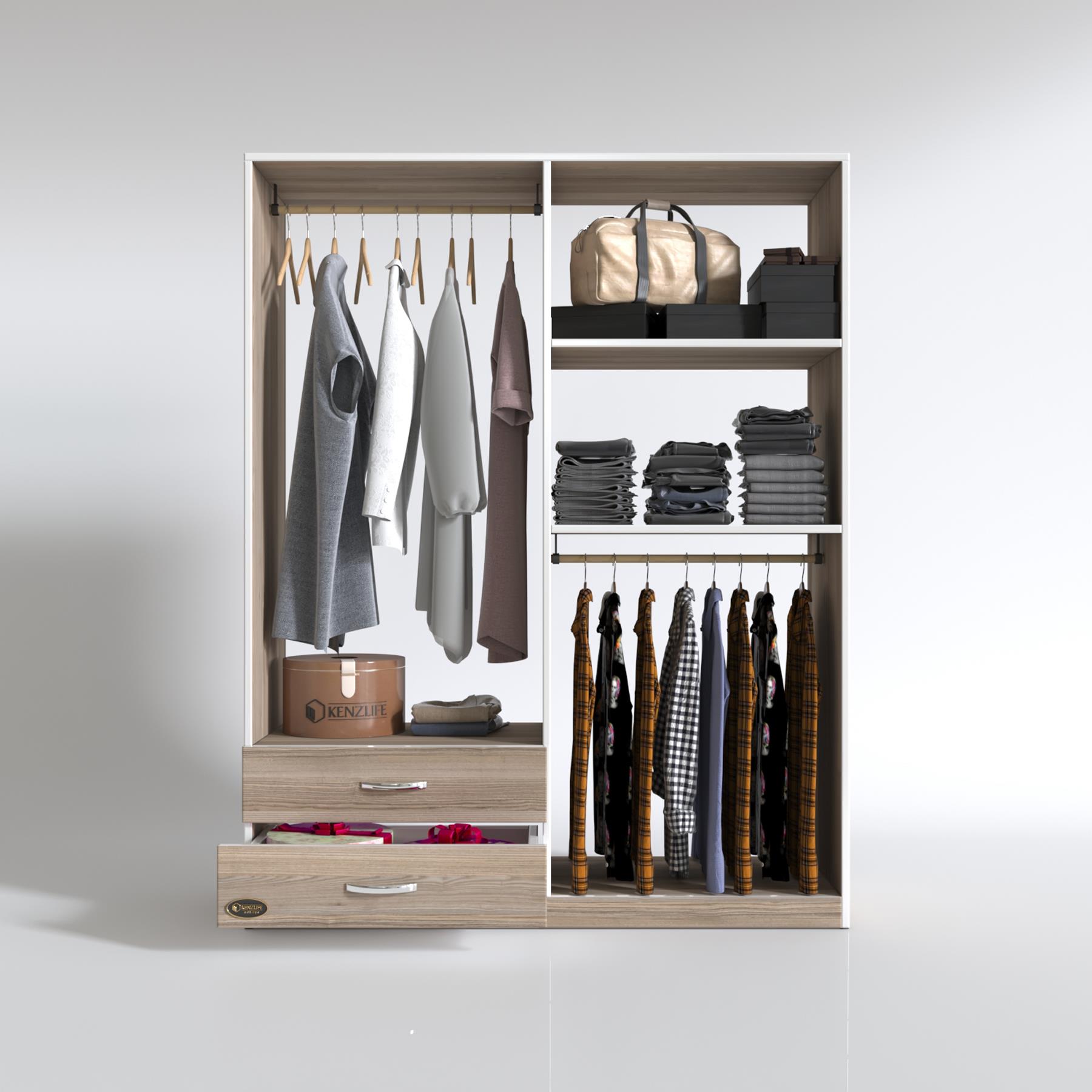 Kenzlife giysi dolabı şemsettin 175*120*40 crd gardırop 2 çekmeceli