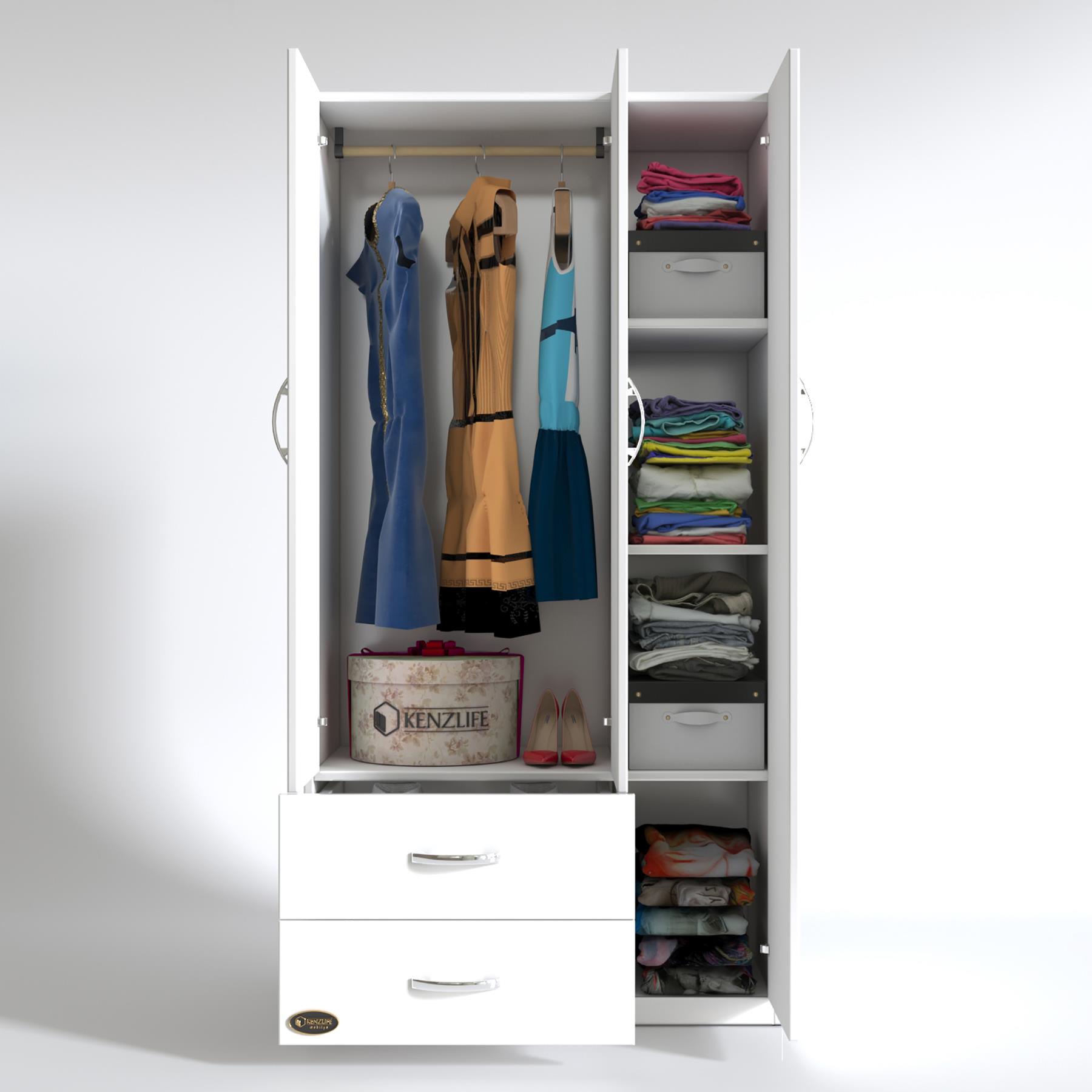 Kenzlife gardırop 3 kapılı 2 çekmeceli fesleğen 180*120*52 byz XLARGE kapaklı gardolap dolap ofis kapaklı