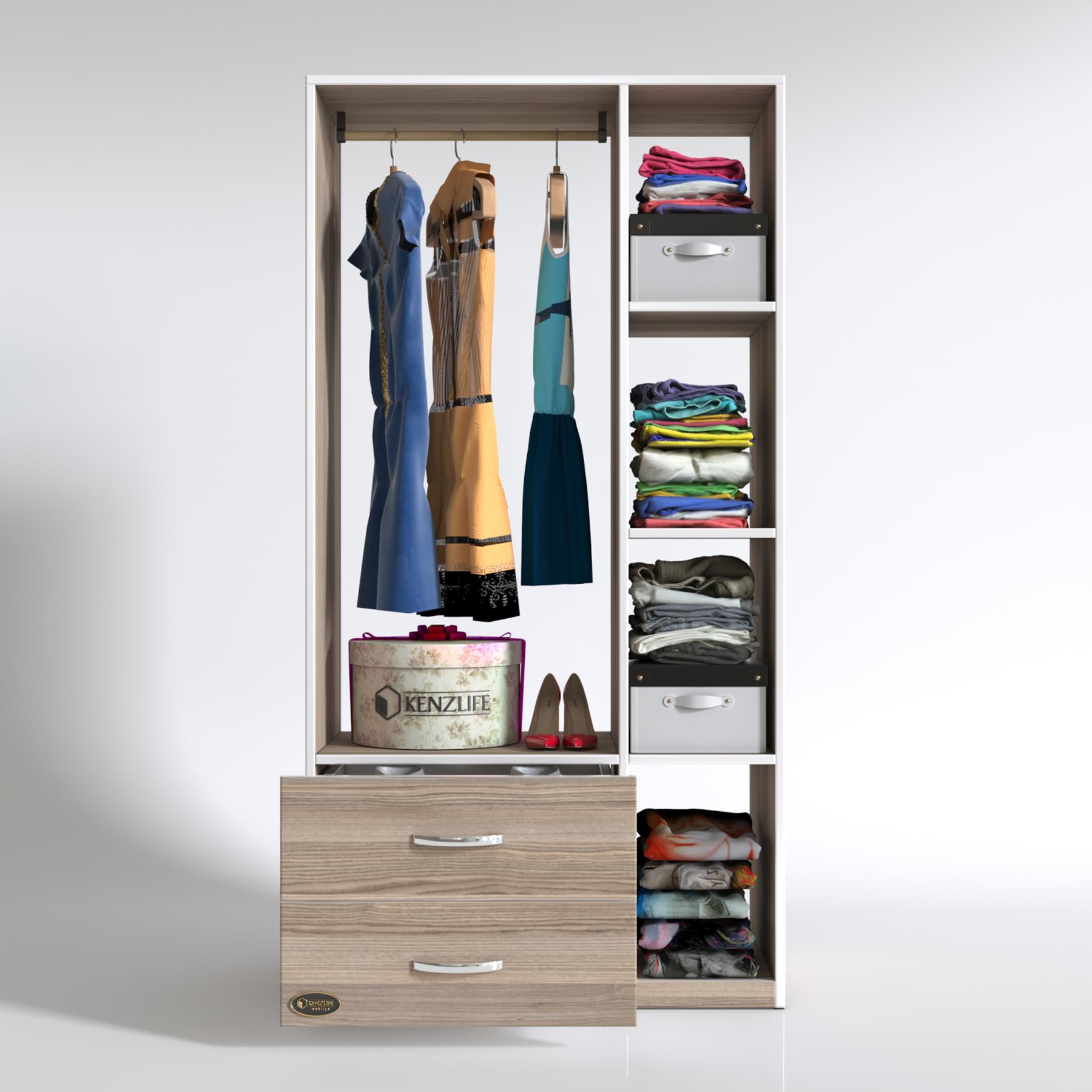 Kenzlife giysi dolabı hülagü 175*90*40 crd gardırop 2 çekmeceli