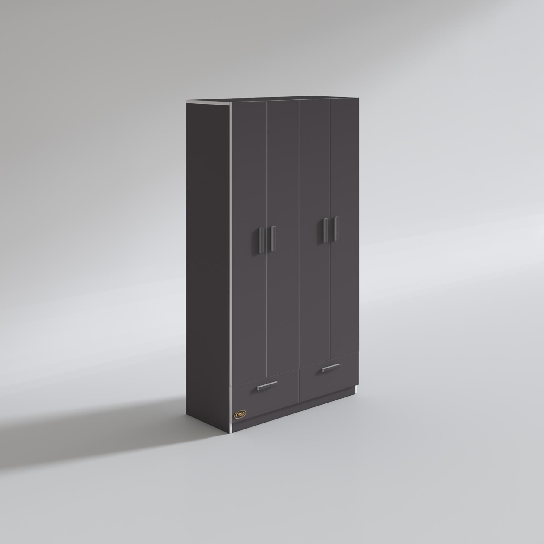 Kenzlife gardırop 4 kapılı 2 çekmeceli biberiye 182*100*42 gri kapaklı gardolap dolap