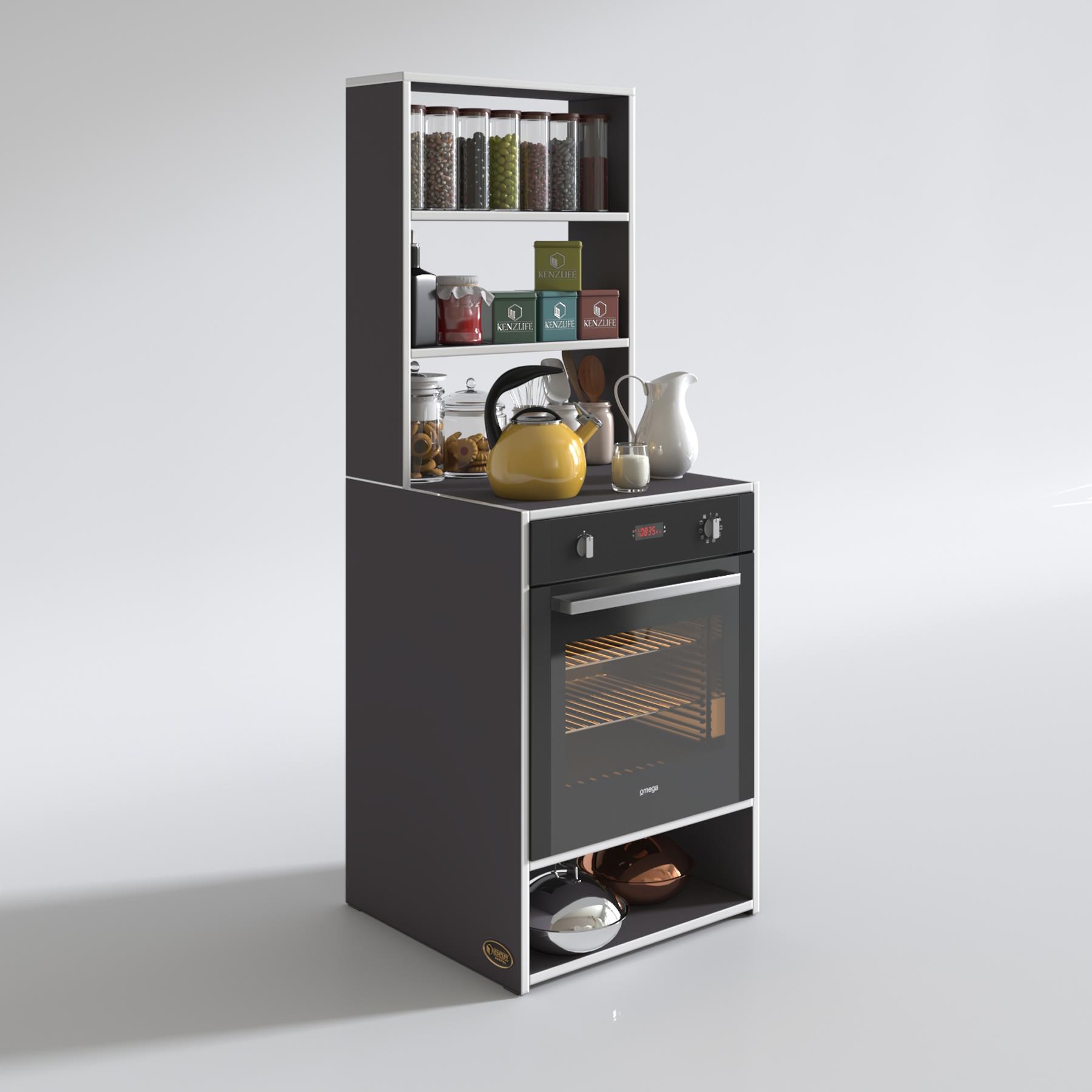 Kenzlife ankastre fırın dolabı canfeza gri 165*60*56 mutfak raflı
