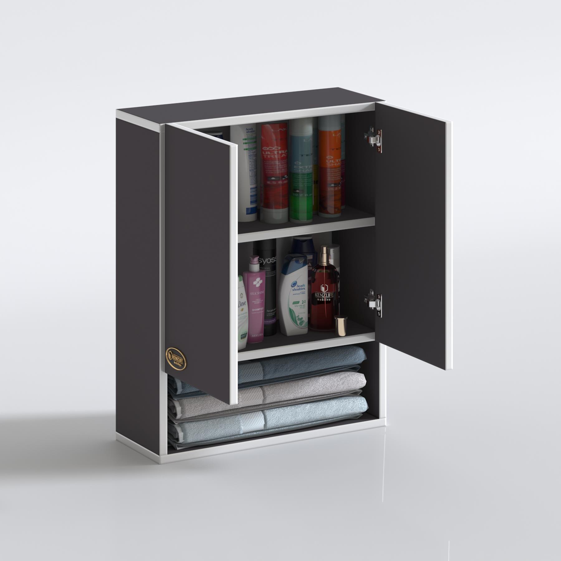 Kenzlife banyo ecza dolabı bakunin gri 60*40*20 mutfak (m)üst arkalıklı alt arkalıksız
