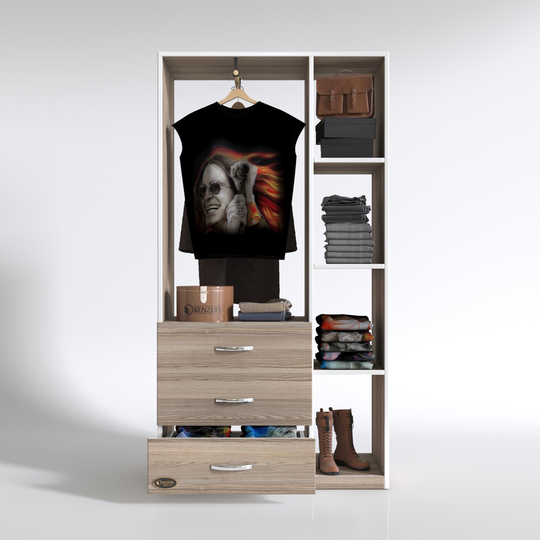 Kenzlife giysi dolabı ökkeş 175*90*40 crd gardırop 3 çekmeceli