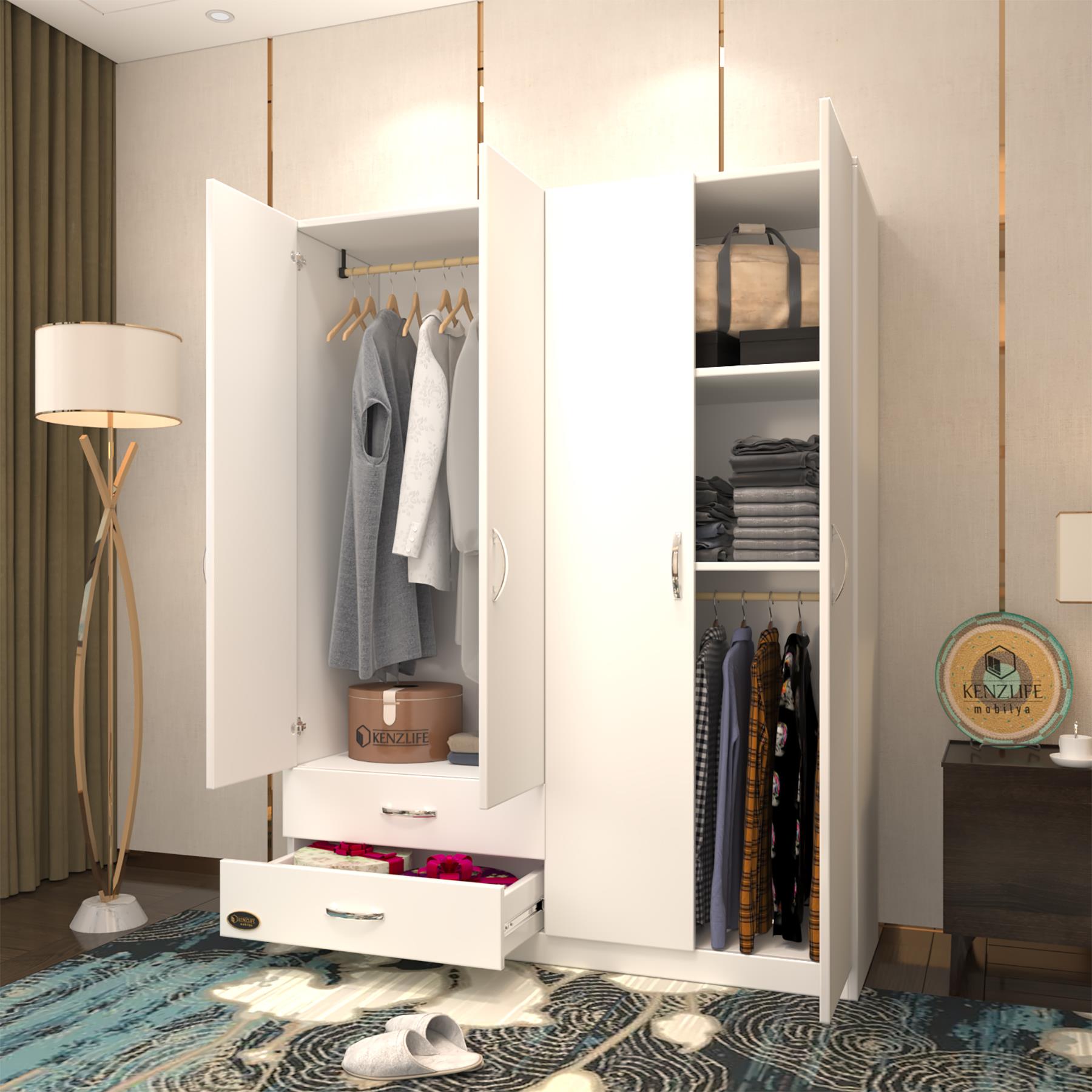 Kenzlife gardırop 4 kapılı 2 çekmeceli orkide byz 180*120*42 gardolap dolap ofis
