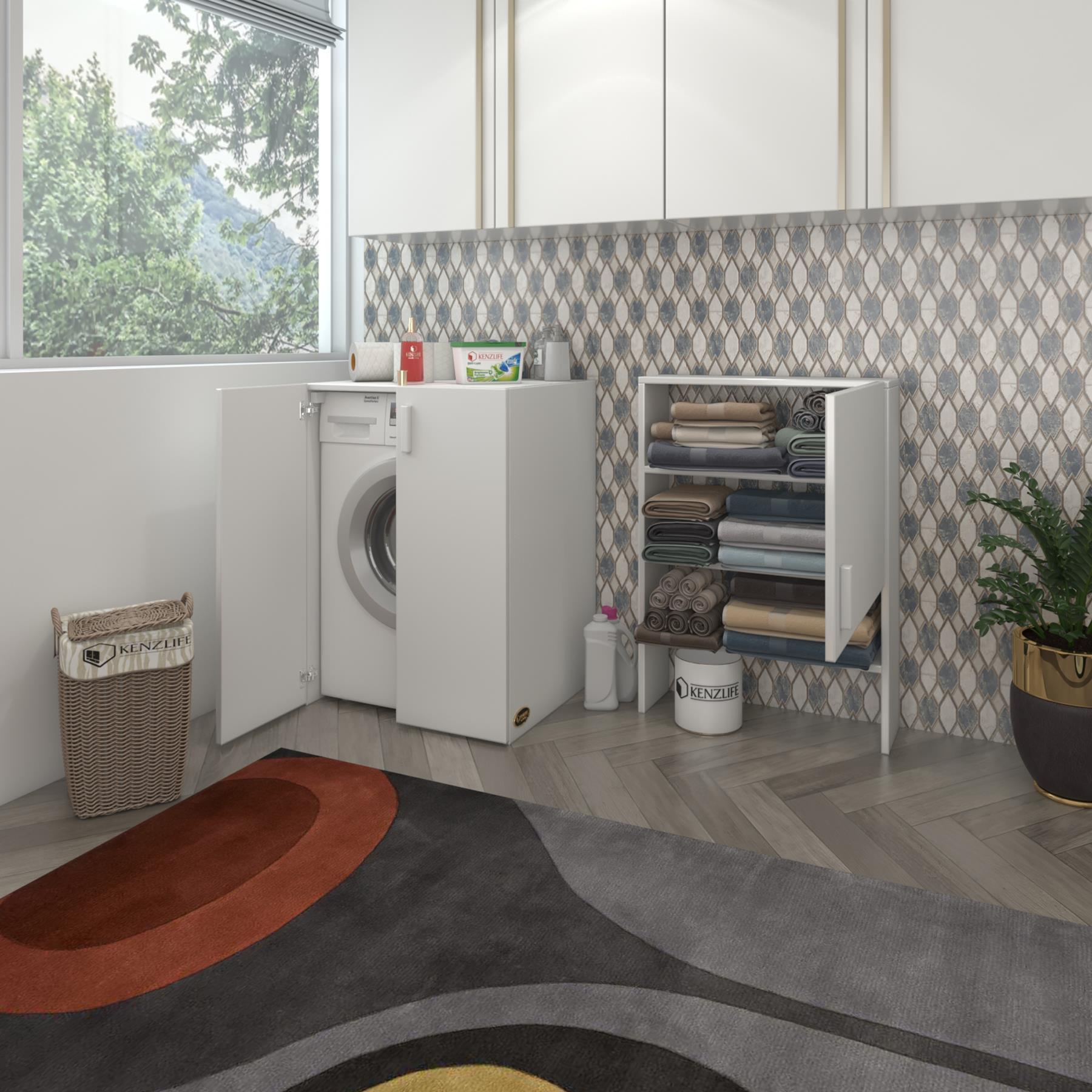 Kenzlife çamaşır makinesi dolabı kasparov byz 180*066*55-20 banyo kapaklı arkalıksız