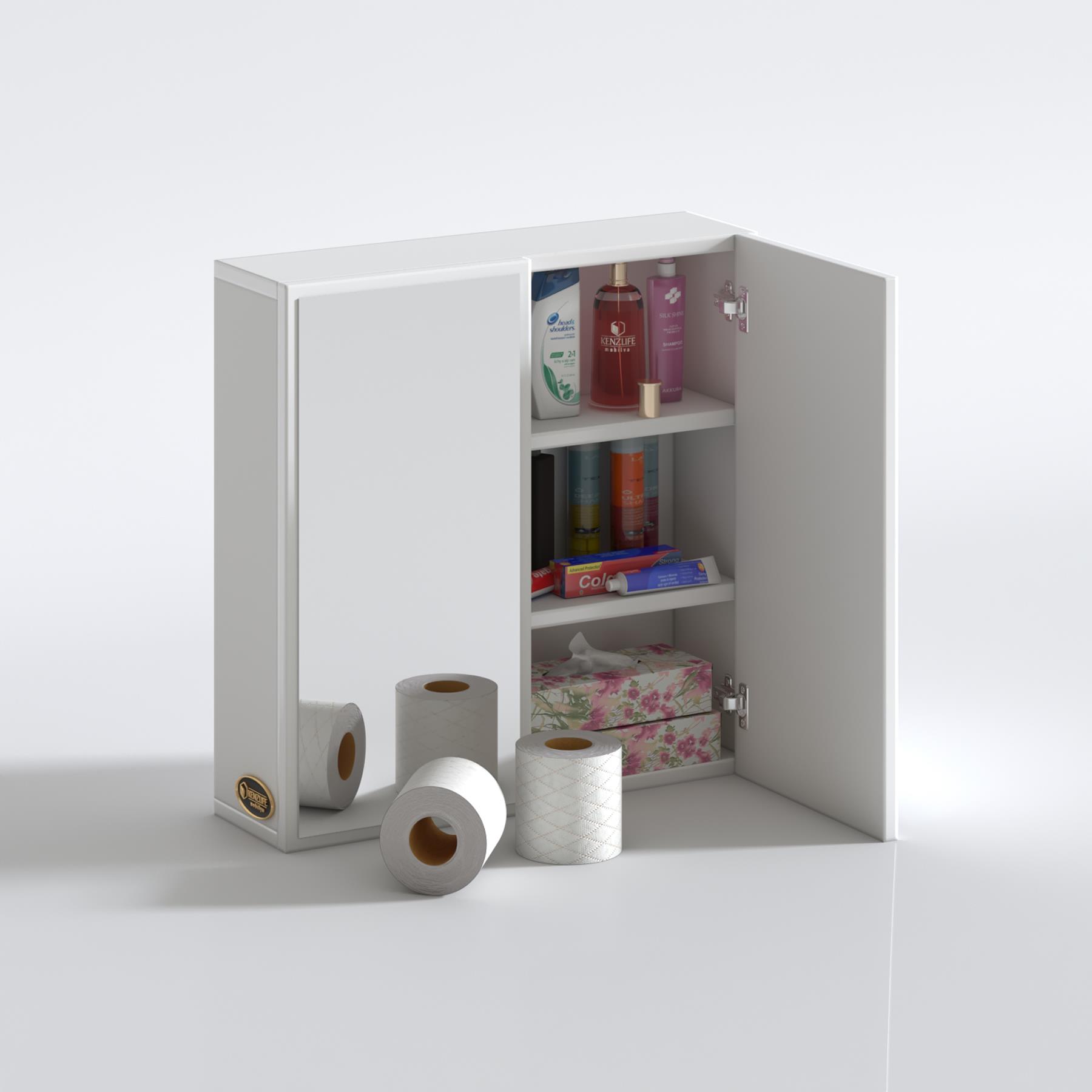 Kenzlife banyo ecza dolabı aynalı kapablanka byz 060*060*17 çamaşır mutfak kapaklı arkalıklı