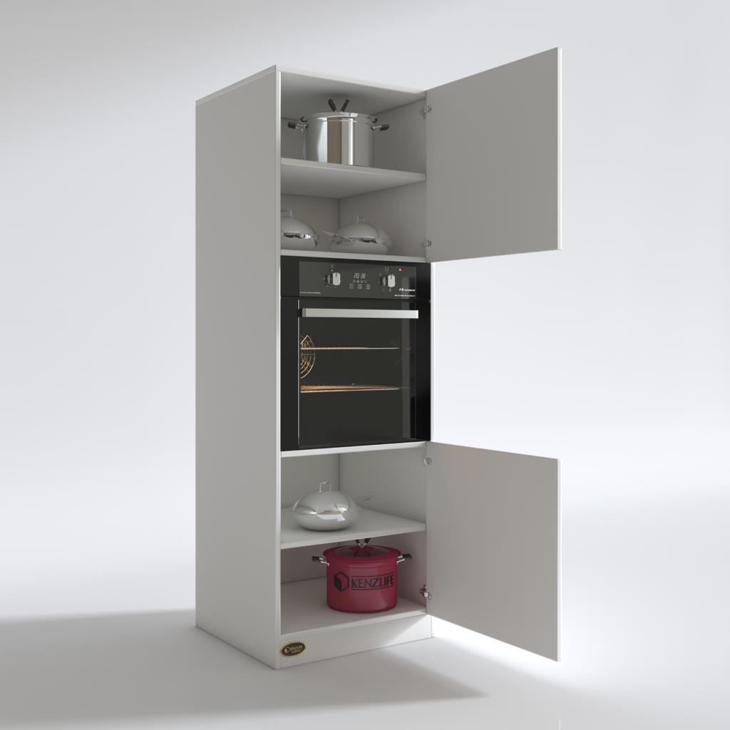 Kenzlife ankastre fırın dolabı bige mat beyaz 180*60*56 suntalam mutfak banyo kiler