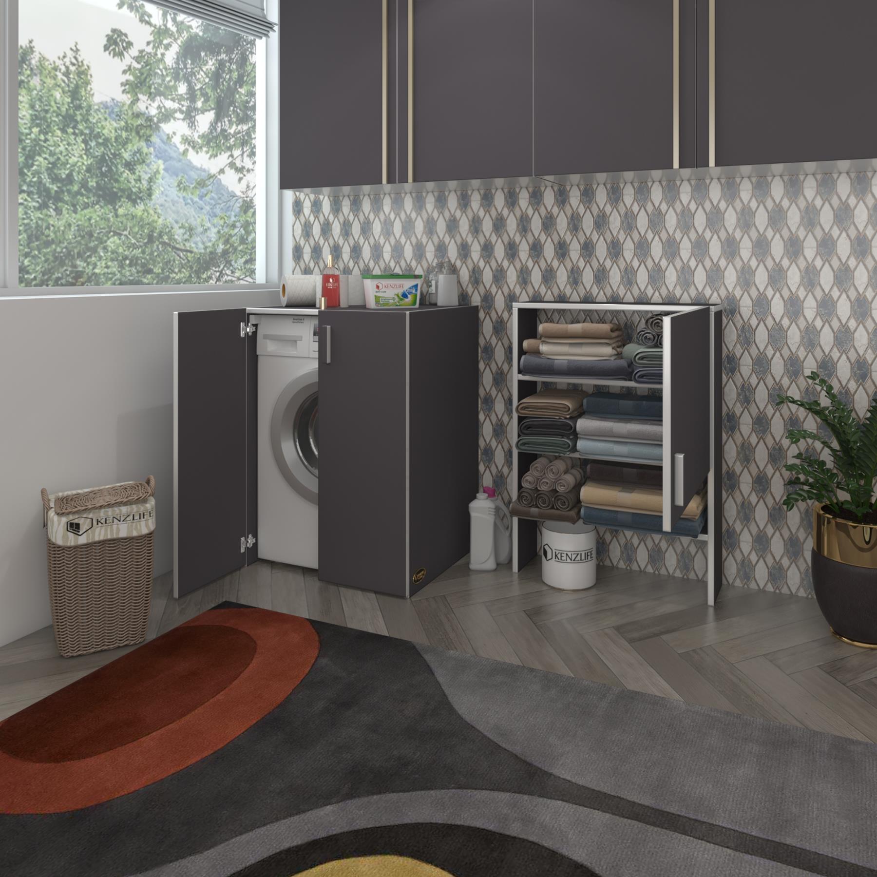Kenzlife çamaşır makinesi dolabı kasparov gri 180*066*55-20 banyo kapaklı arkalıksız
