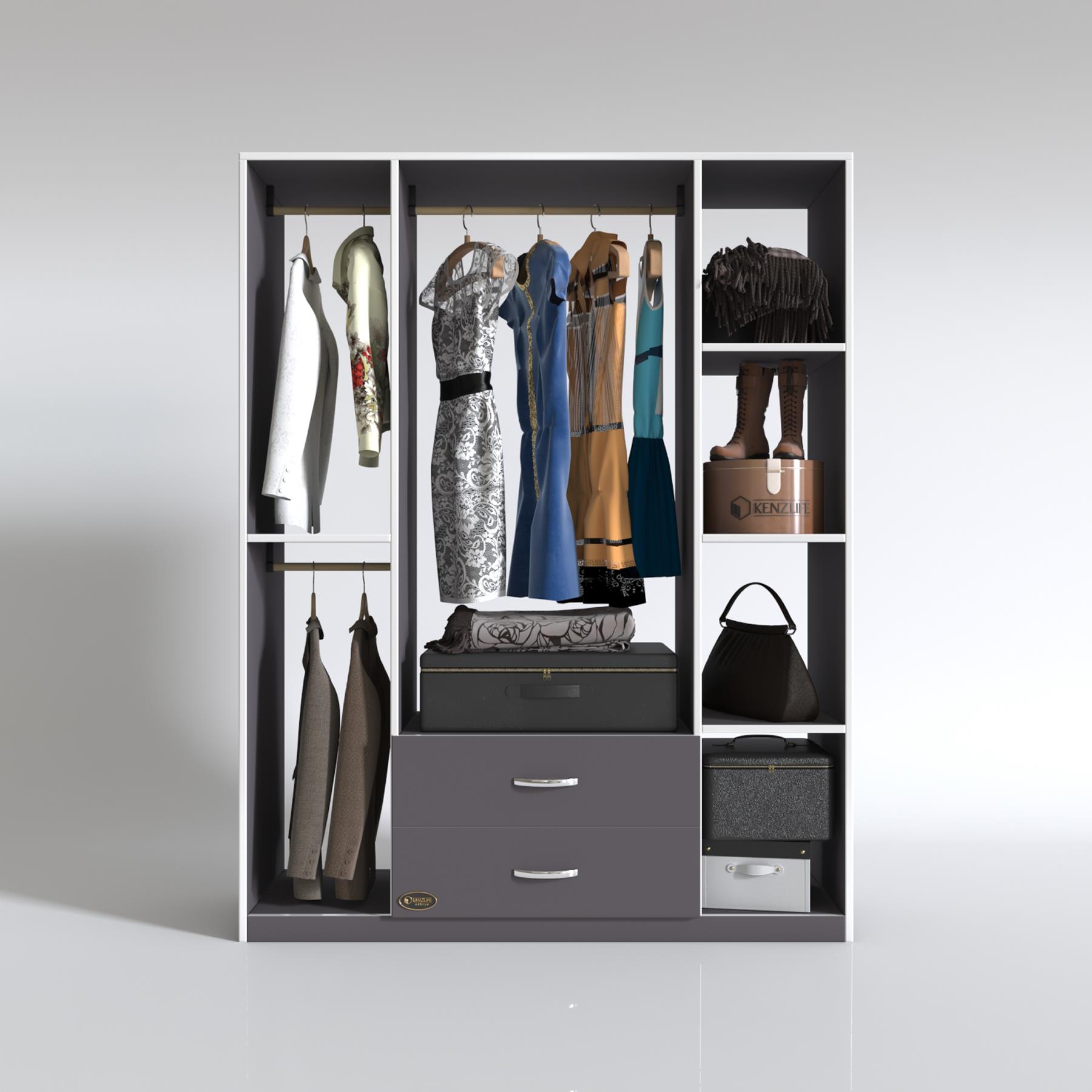 Kenzlife giysi dolabı orhan 175*120*40 gri gardırop 2 çekmeceli