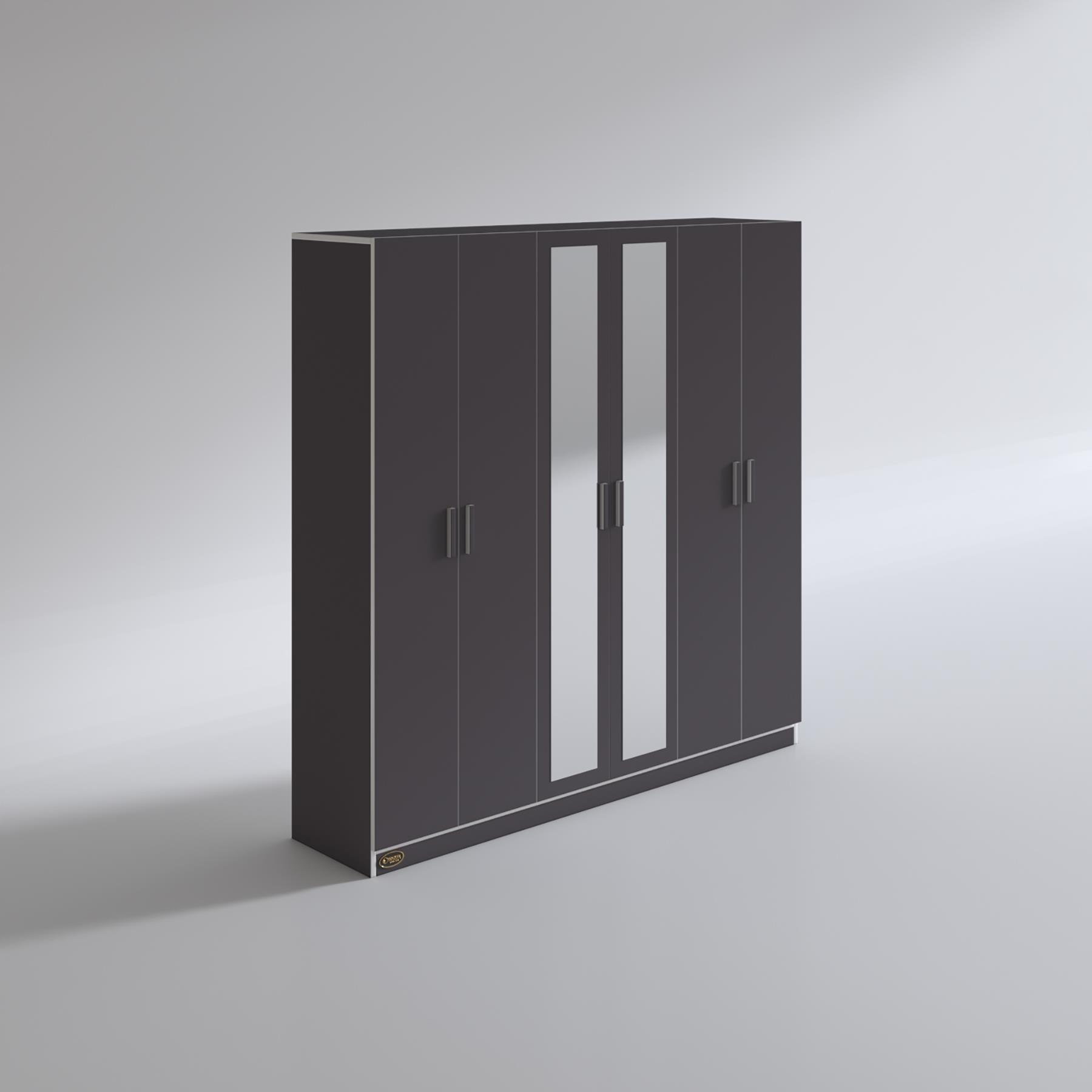 Kenzlife gardırop 6 kapaklı kapılı anemon 180*180*42 gri aynalı gardolap dolap