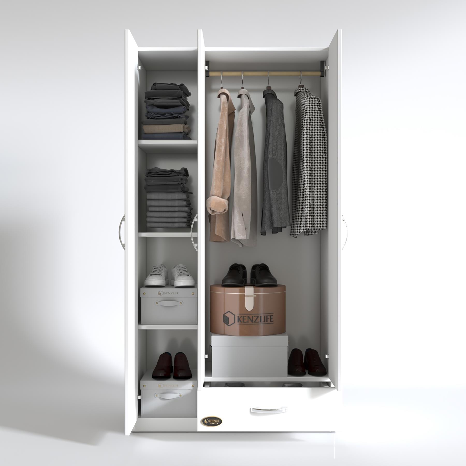 Kenzlife gardırop 3 kapılı 1 çekmeceli hanımeli 180*120*52 byz XLARGE kapaklı gardolap dolap ofis kapaklı
