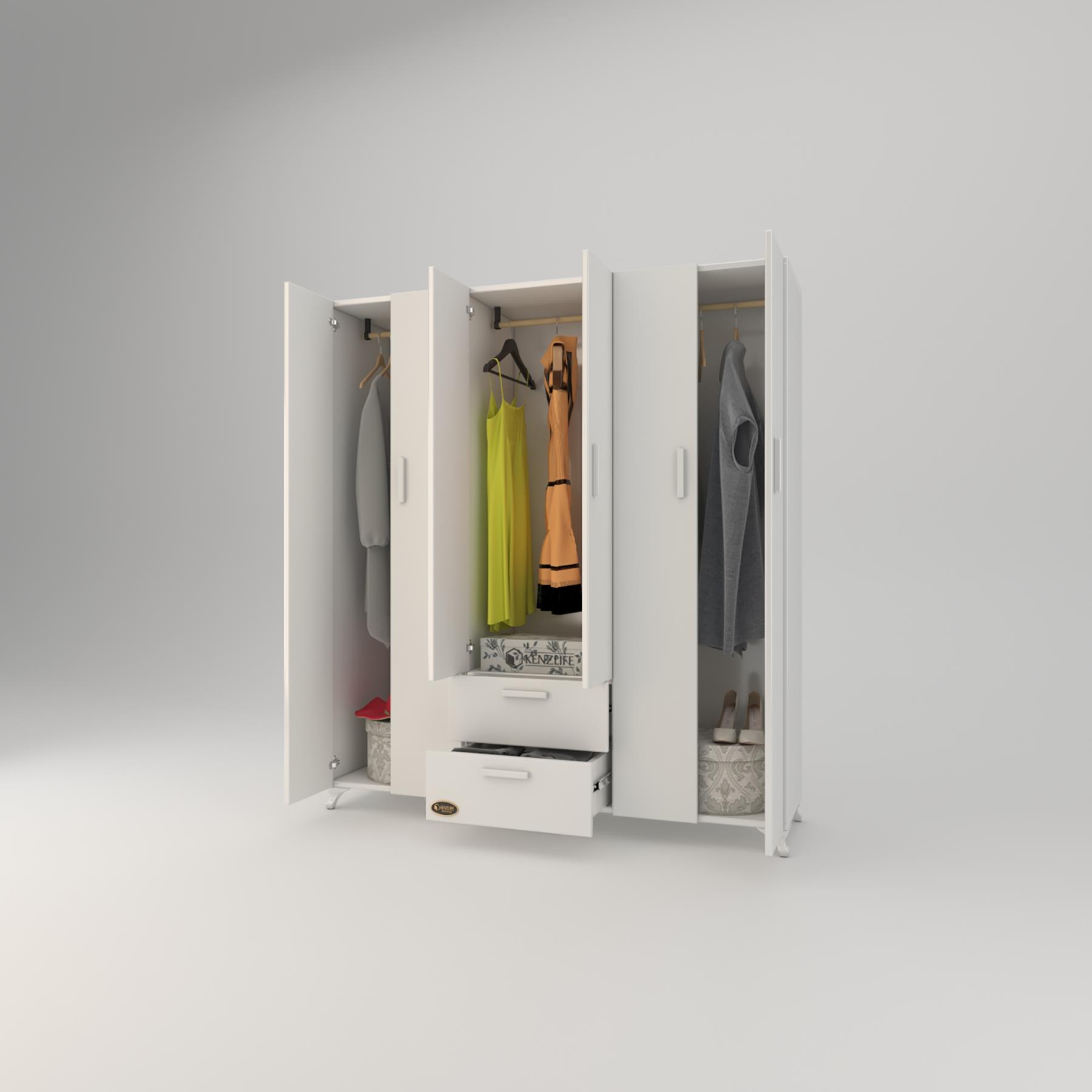 Kenzlife gardırop 6 kapılı 2 çekmeceli glayör 168*150*42 byz ayaklı gardolap dolap