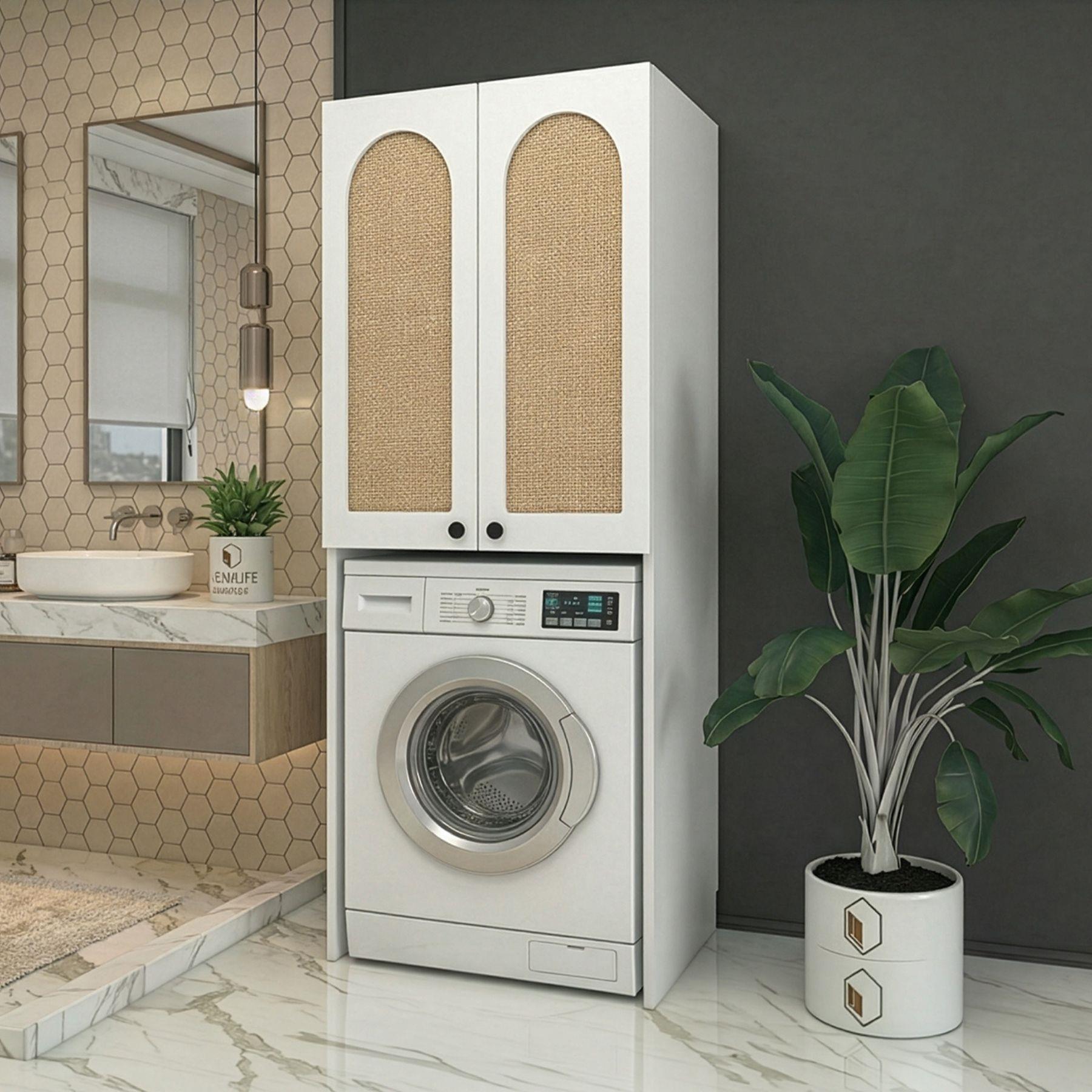 Kenzlife çamaşır-kurutma-bulaşık makinesi dolabı mahidevran mat beyaz 180*70*60 jut oval MDF gövde