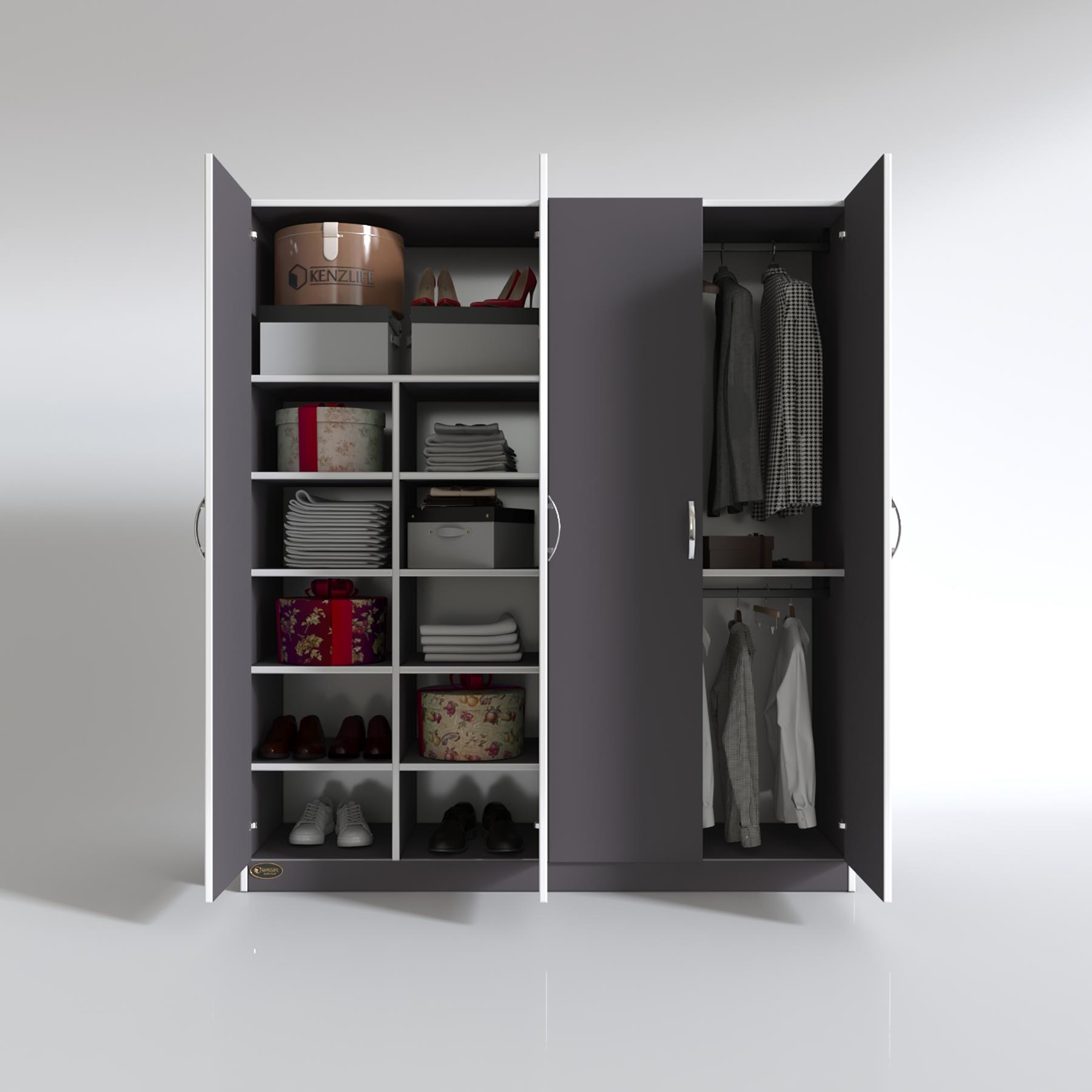 Kenzlife gardırop 4 kapılı kaktüs 180*160*52 gri XLARGE kapaklı gardolap dolap