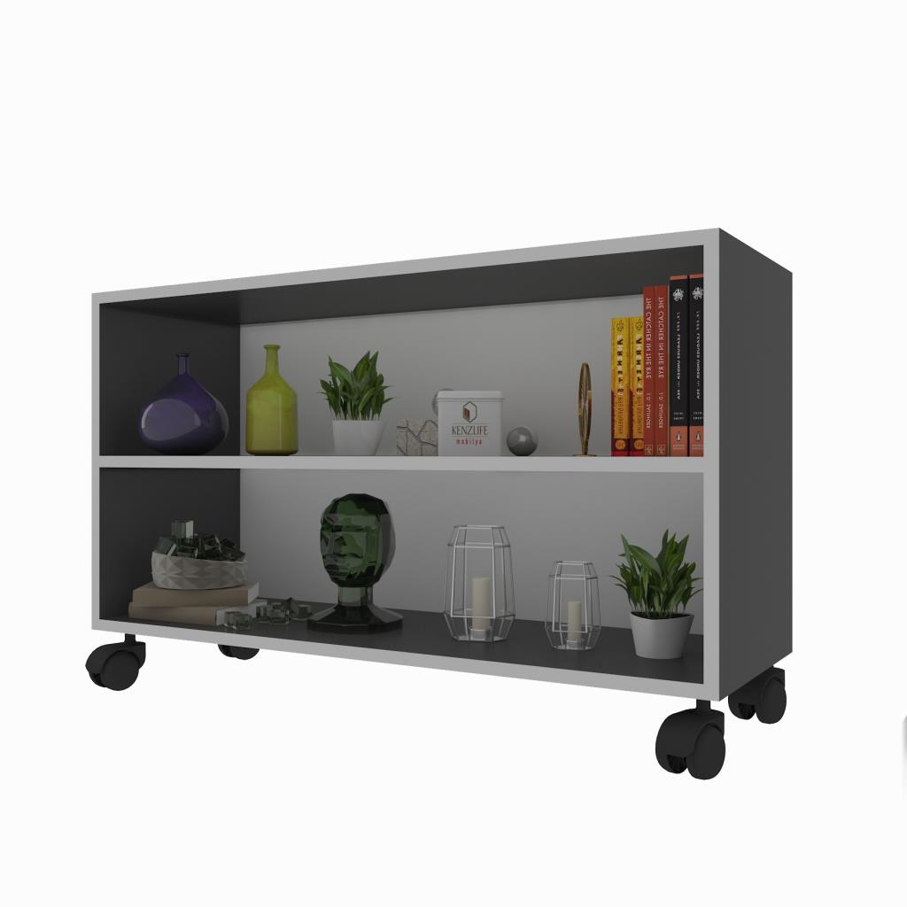 Kenzlife kitaplık beril 048*090*020 gri tekerlekli mutfak dolabı banyo ofis ayakkabılık kiler