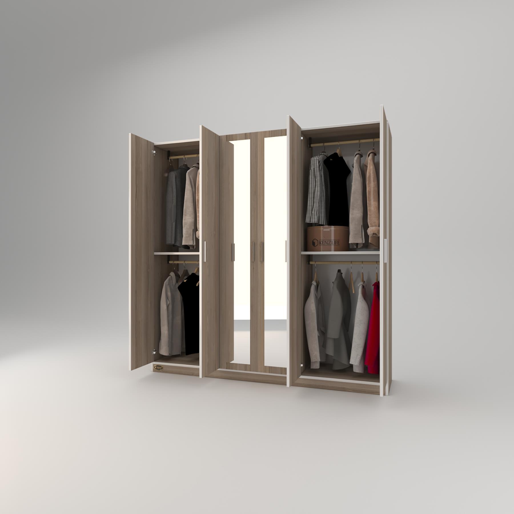 Kenzlife gardırop 6 kapaklı kapılı anemon 180*180*42 crd aynalı gardolap dolap