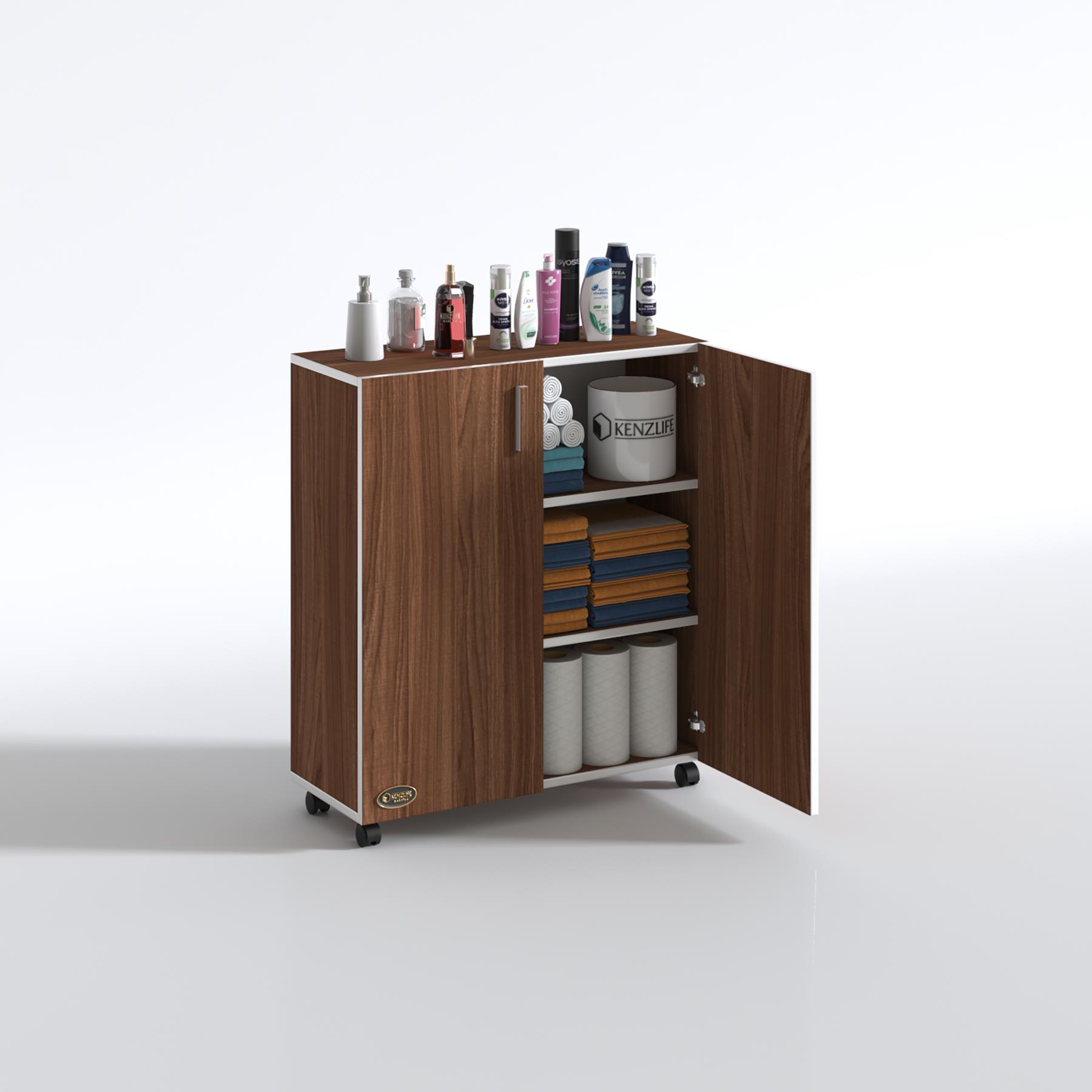 Kenzlife 2 kapılı dolap rabia 088*070*032 cvz kapaklı tekerlekli banyo mutfak ofis kitaplık ayakkabılık kiler