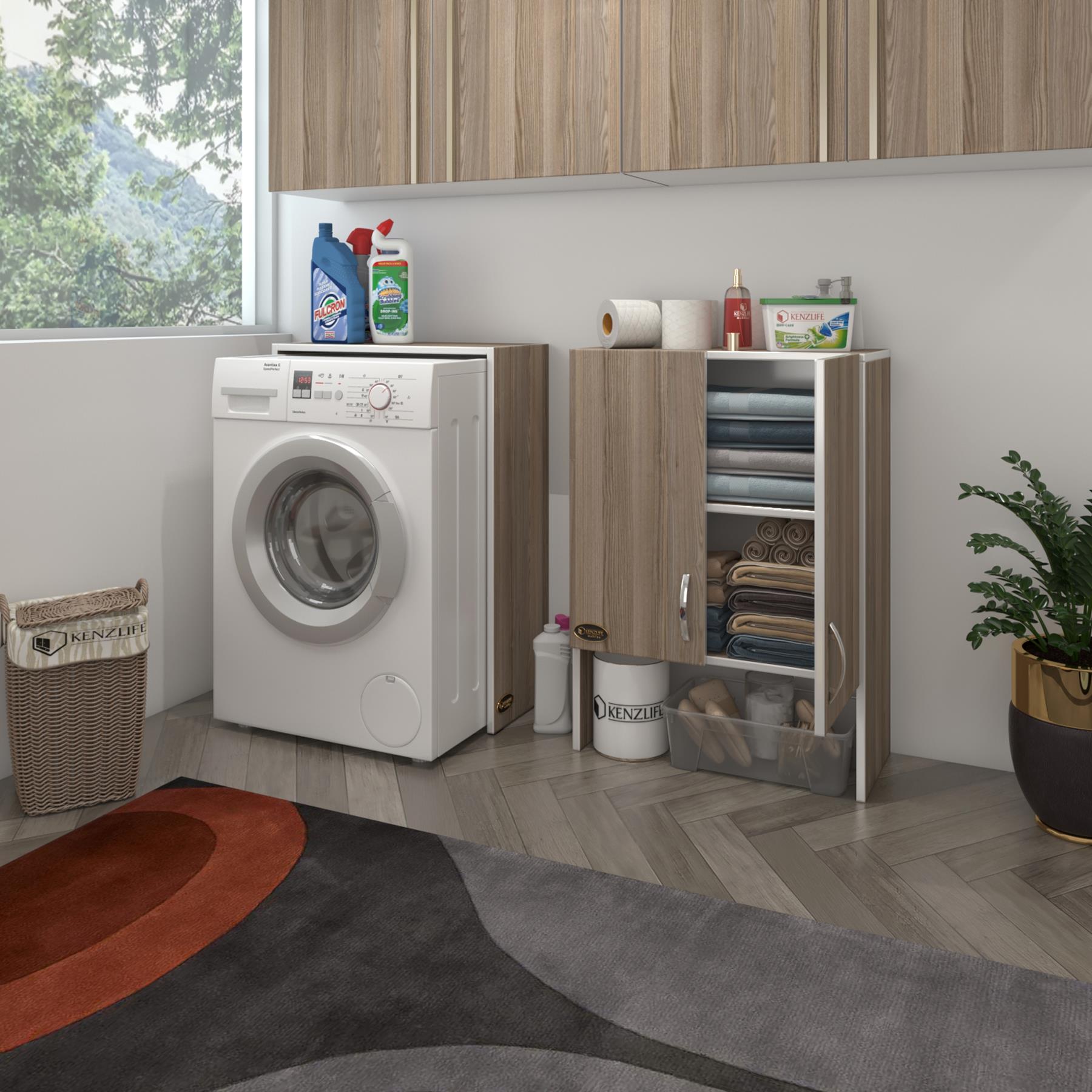 Kenzlife çamaşır makinesi dolabı sinem crd 180*066*30 banyo kiler kapaklı arkalıklı