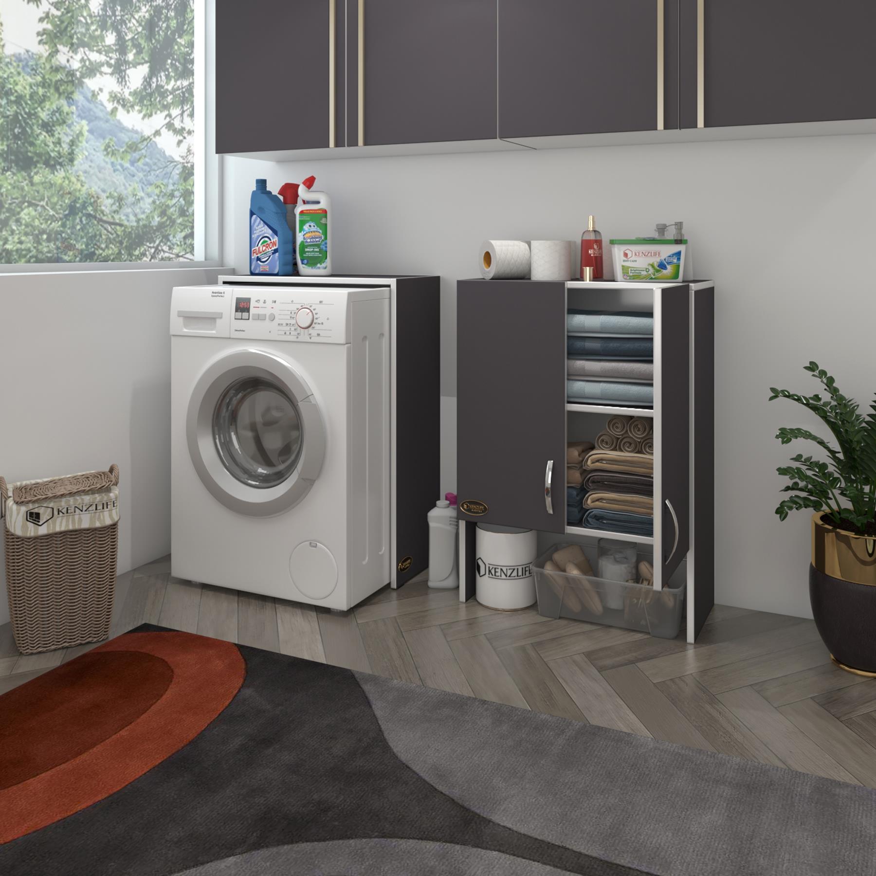 Kenzlife çamaşır makinesi dolabı sinem gri 180*066*30 banyo kiler kapaklı arkalıklı
