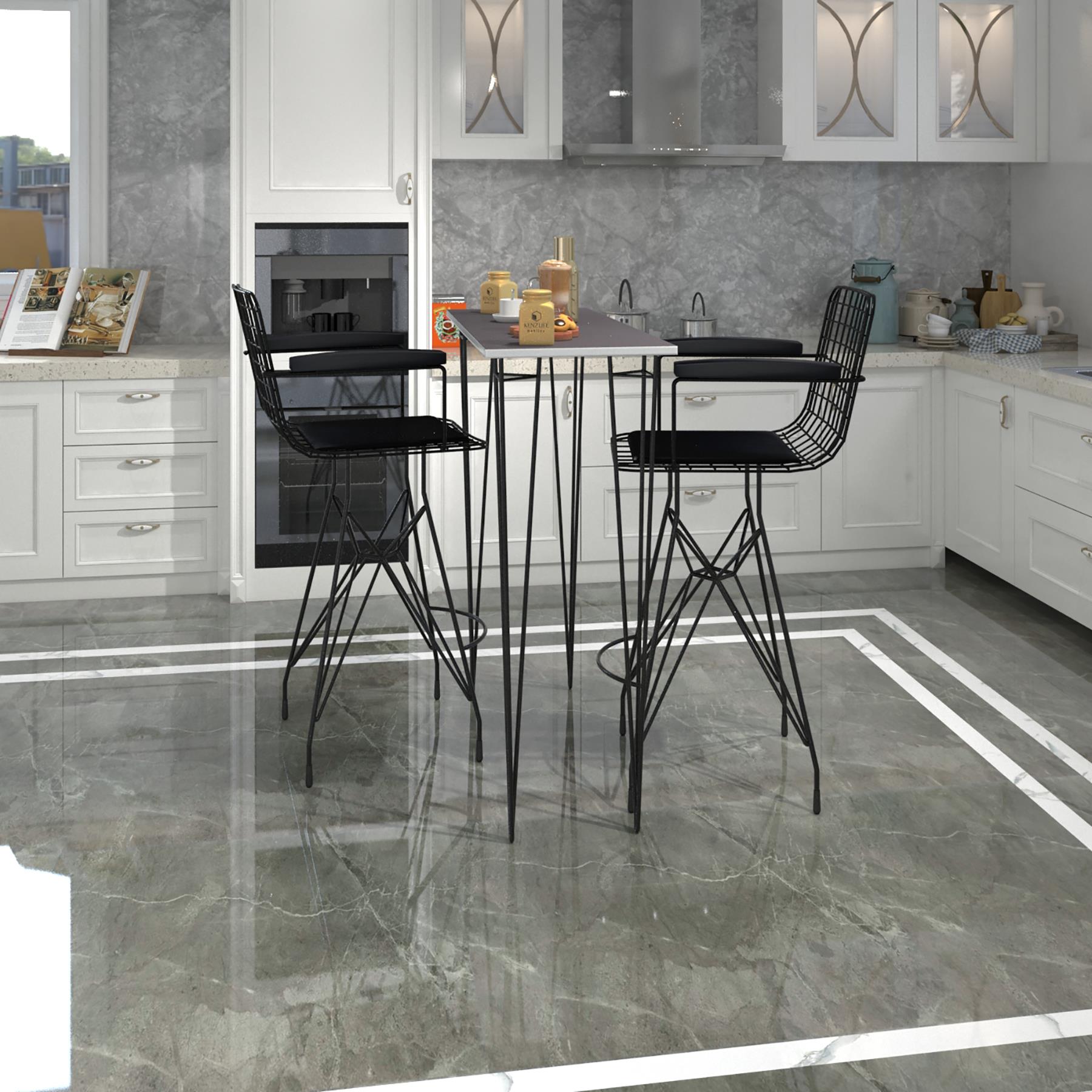 Knsz masa sandalye takımı hem105zengin grisyh 100*040 2 sandalye syhsyh kolçaklı