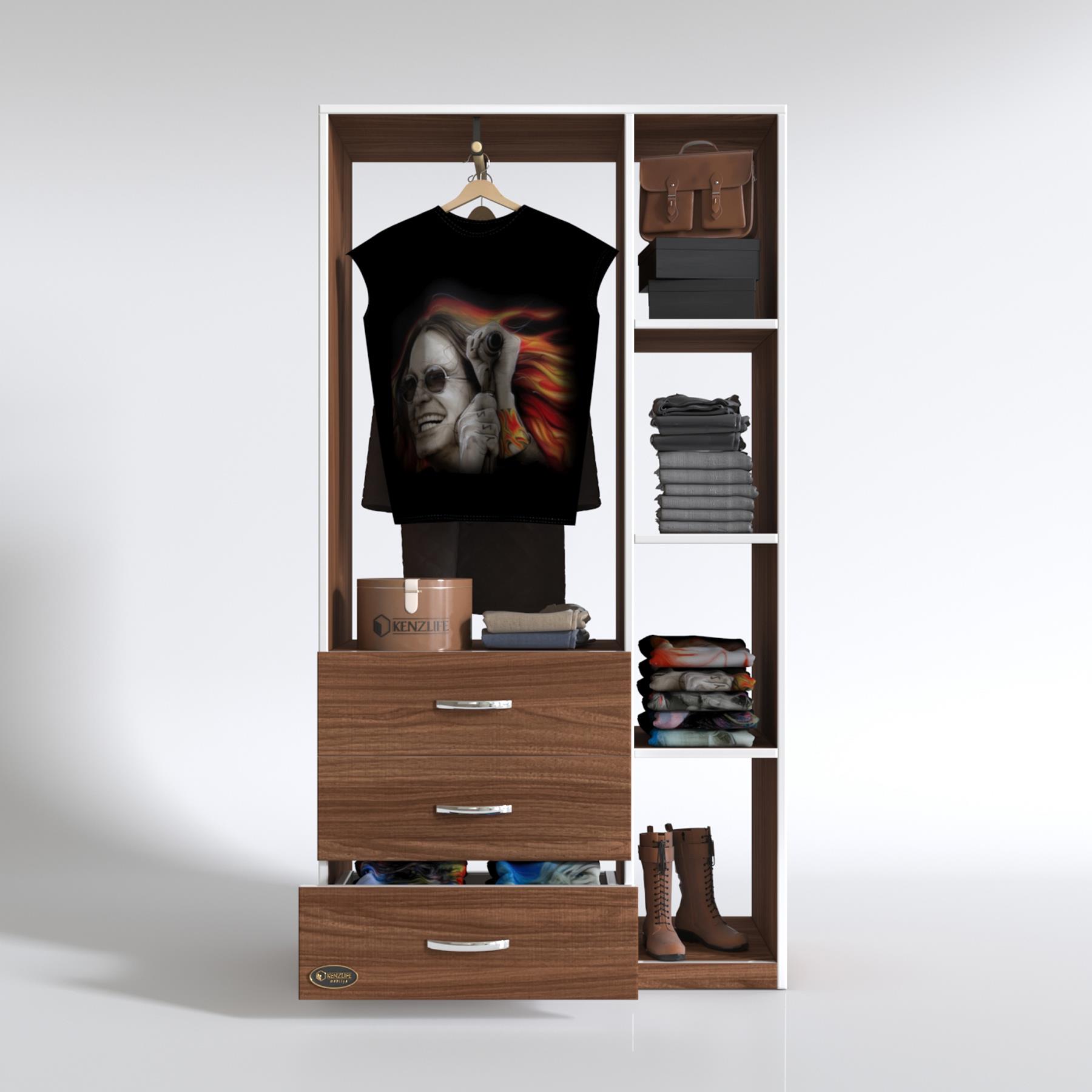 Kenzlife giysi dolabı ökkeş 175*90*40 cvz gardırop 3 çekmeceli